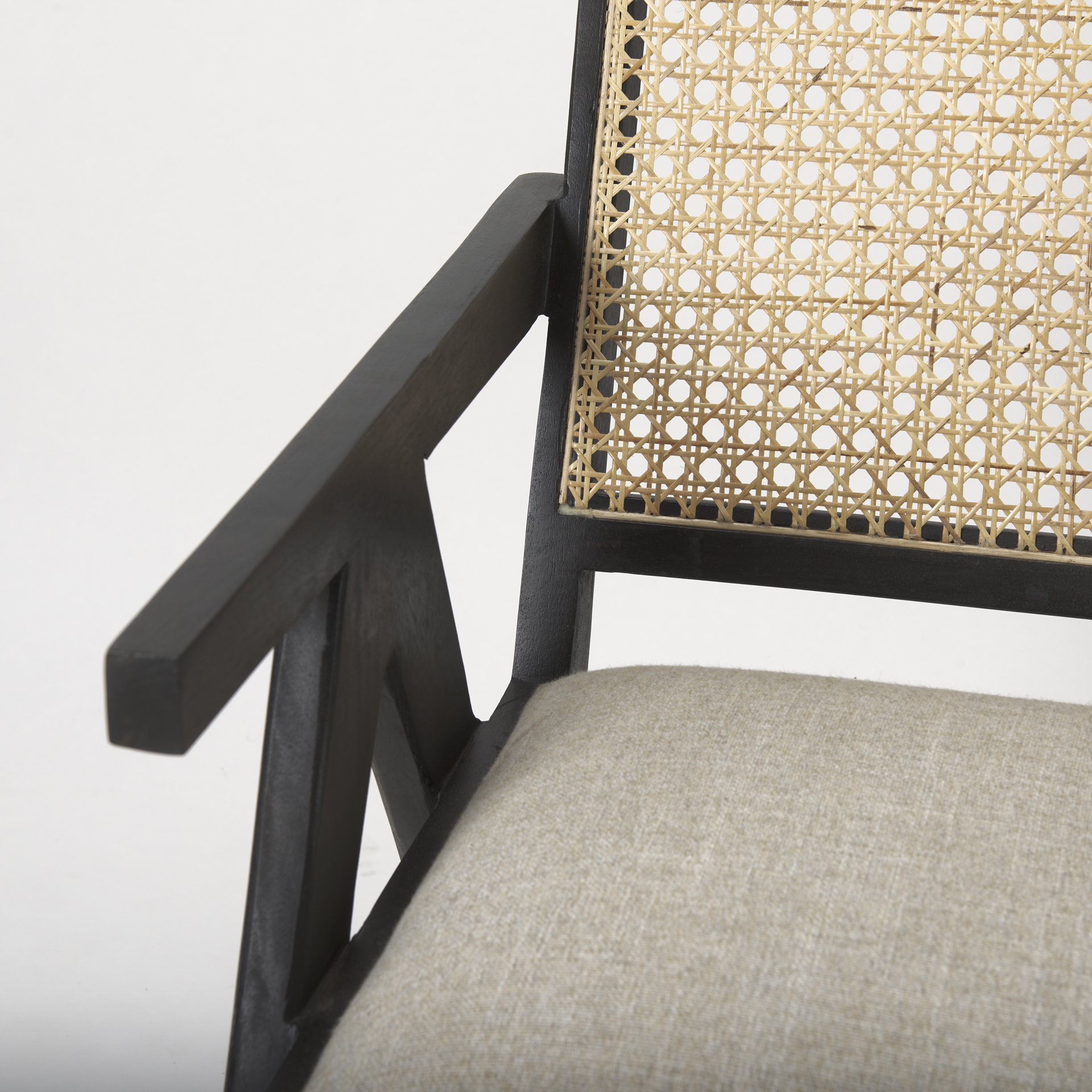 donna black wood cane-back w/ beige upholstered seat accent chair