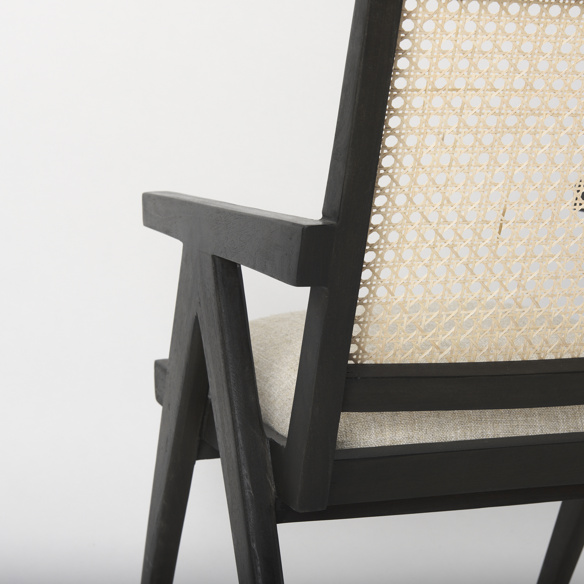 donna black wood cane-back w/ beige upholstered seat accent chair