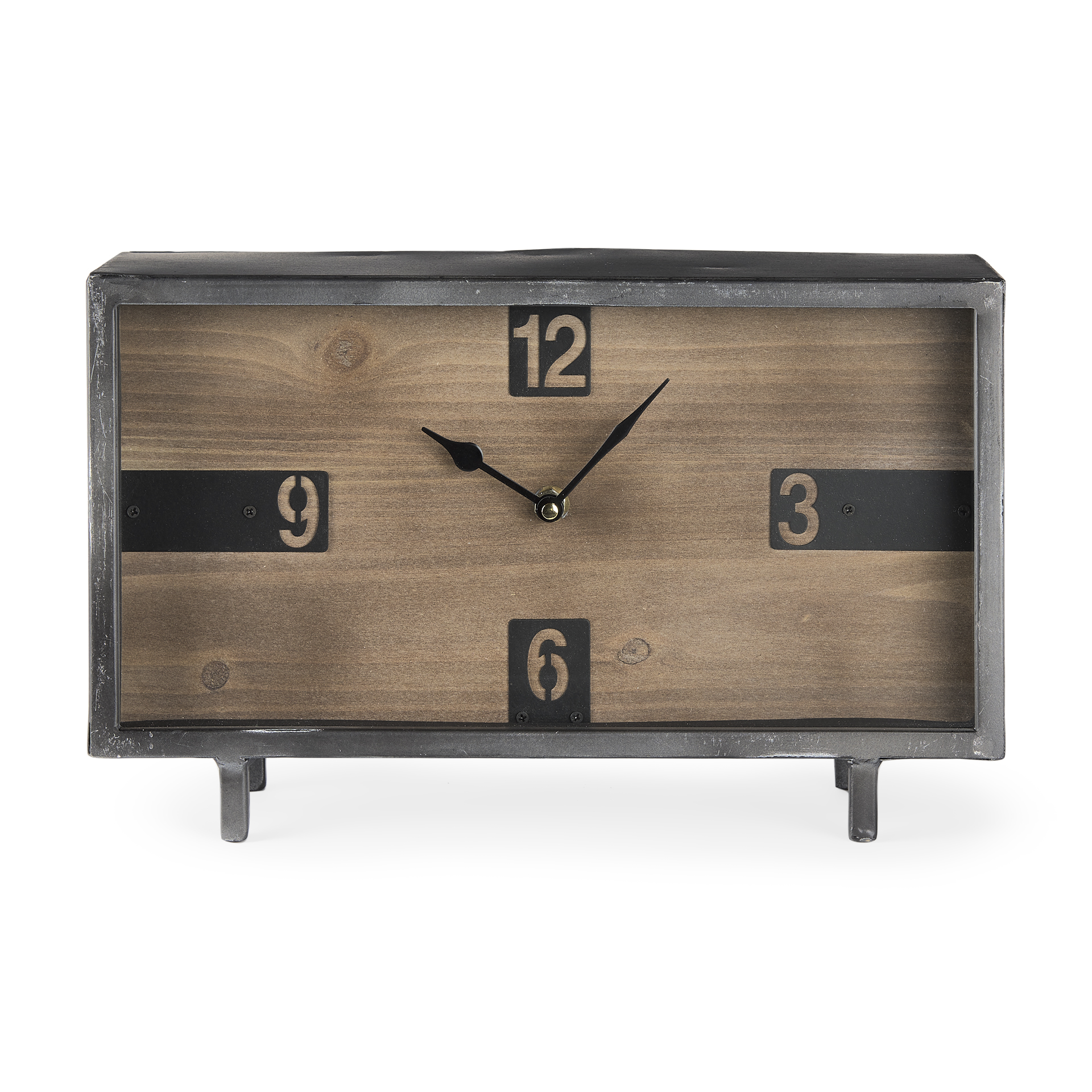 harvey 13.0l x 4.5w x 8.1h black metal and wood rectangular table clock