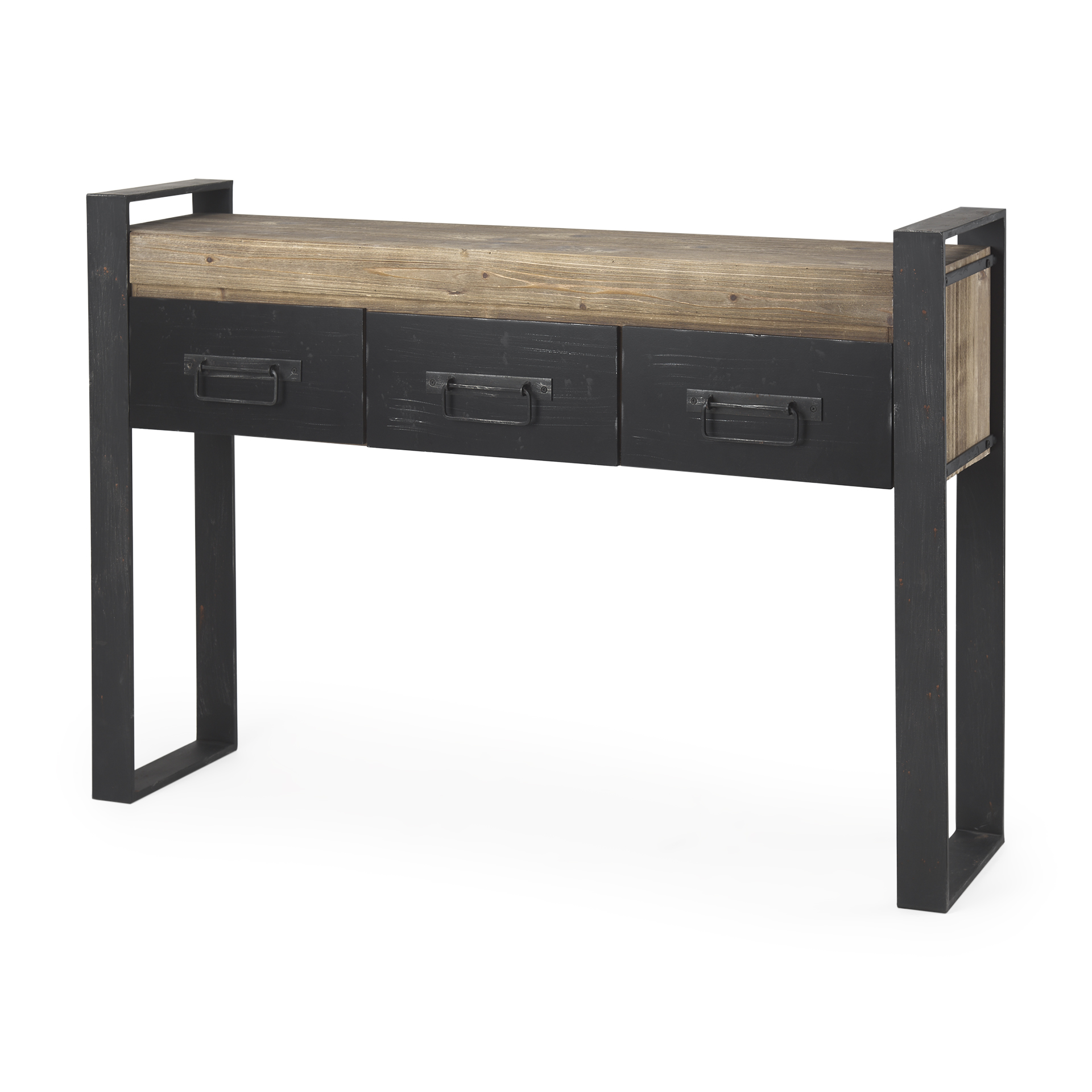 carga 48l x 12w black metal frame brown wooden top console table w/storage