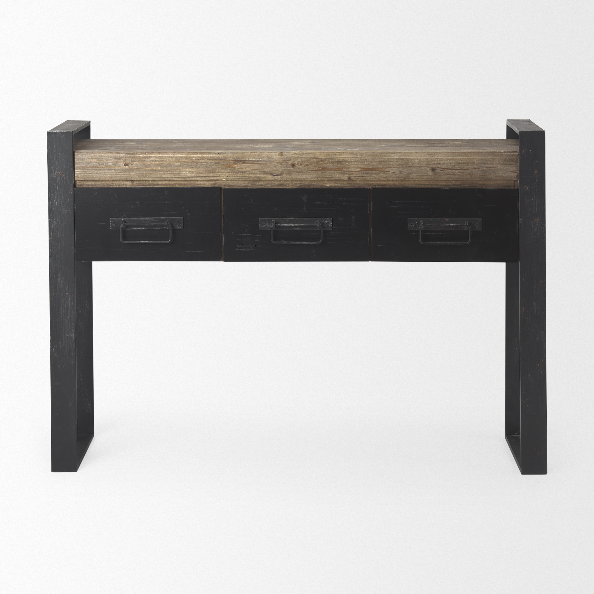 carga 48l x 12w black metal frame brown wooden top console table w/storage