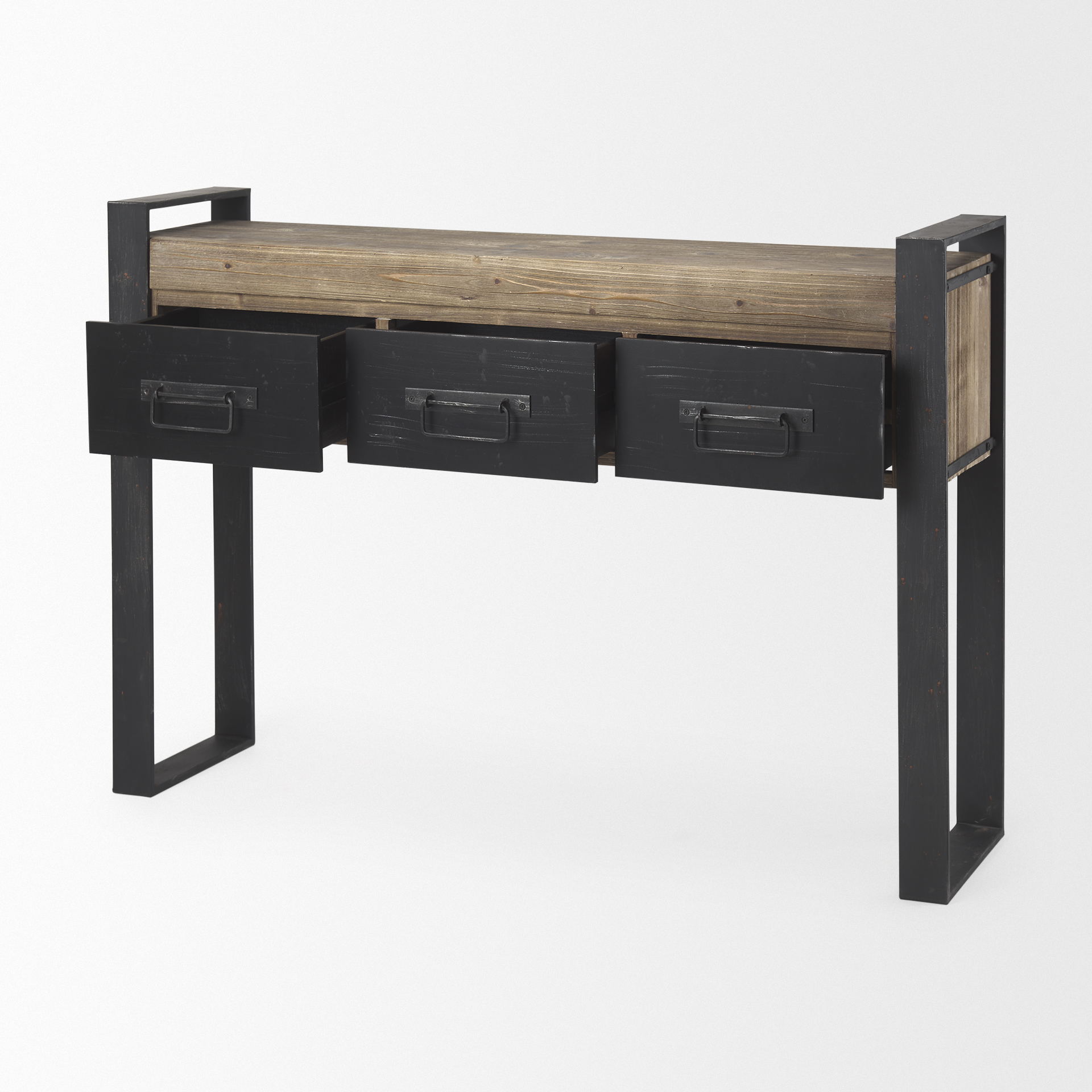carga 48l x 12w black metal frame brown wooden top console table w/storage