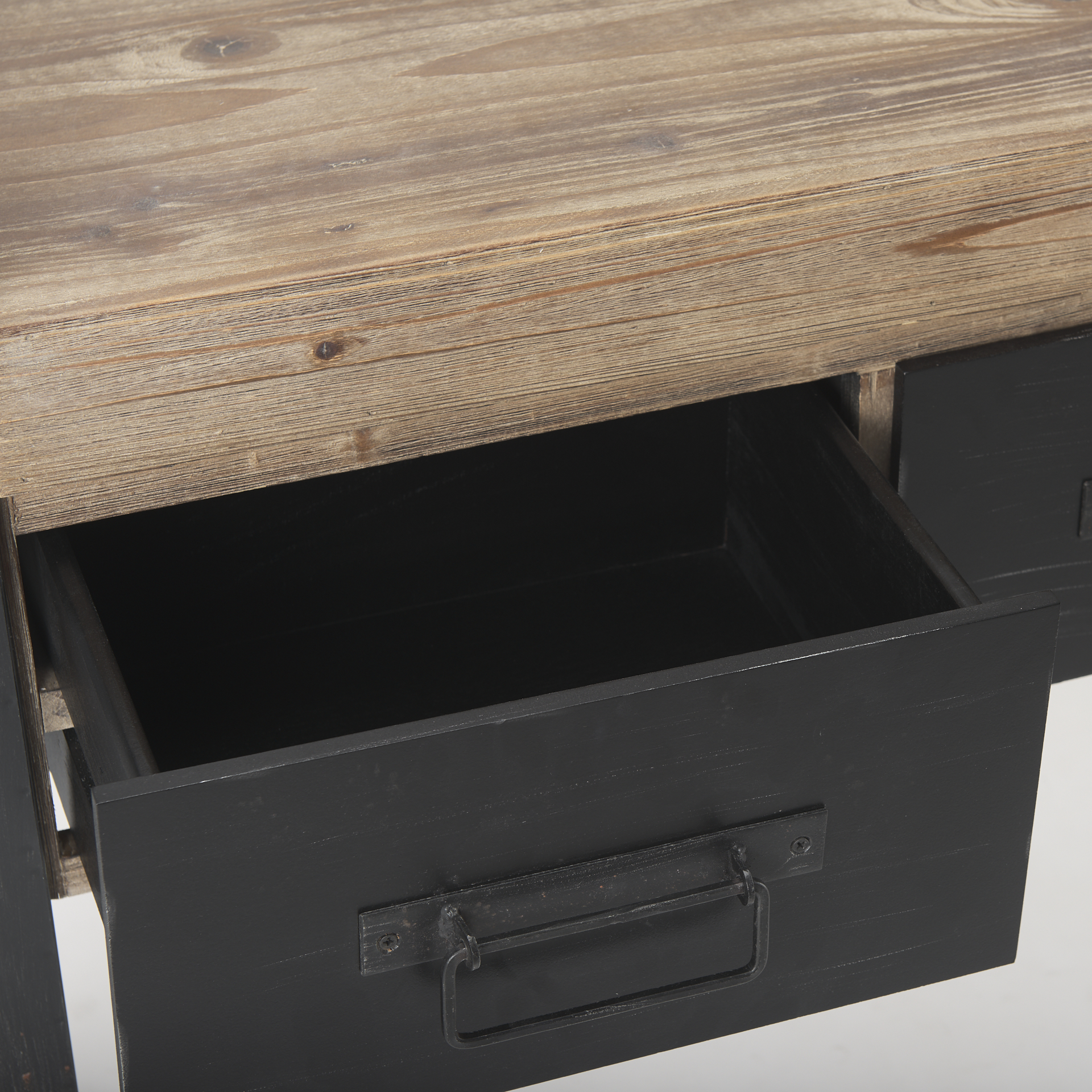 carga 48l x 12w black metal frame brown wooden top console table w/storage
