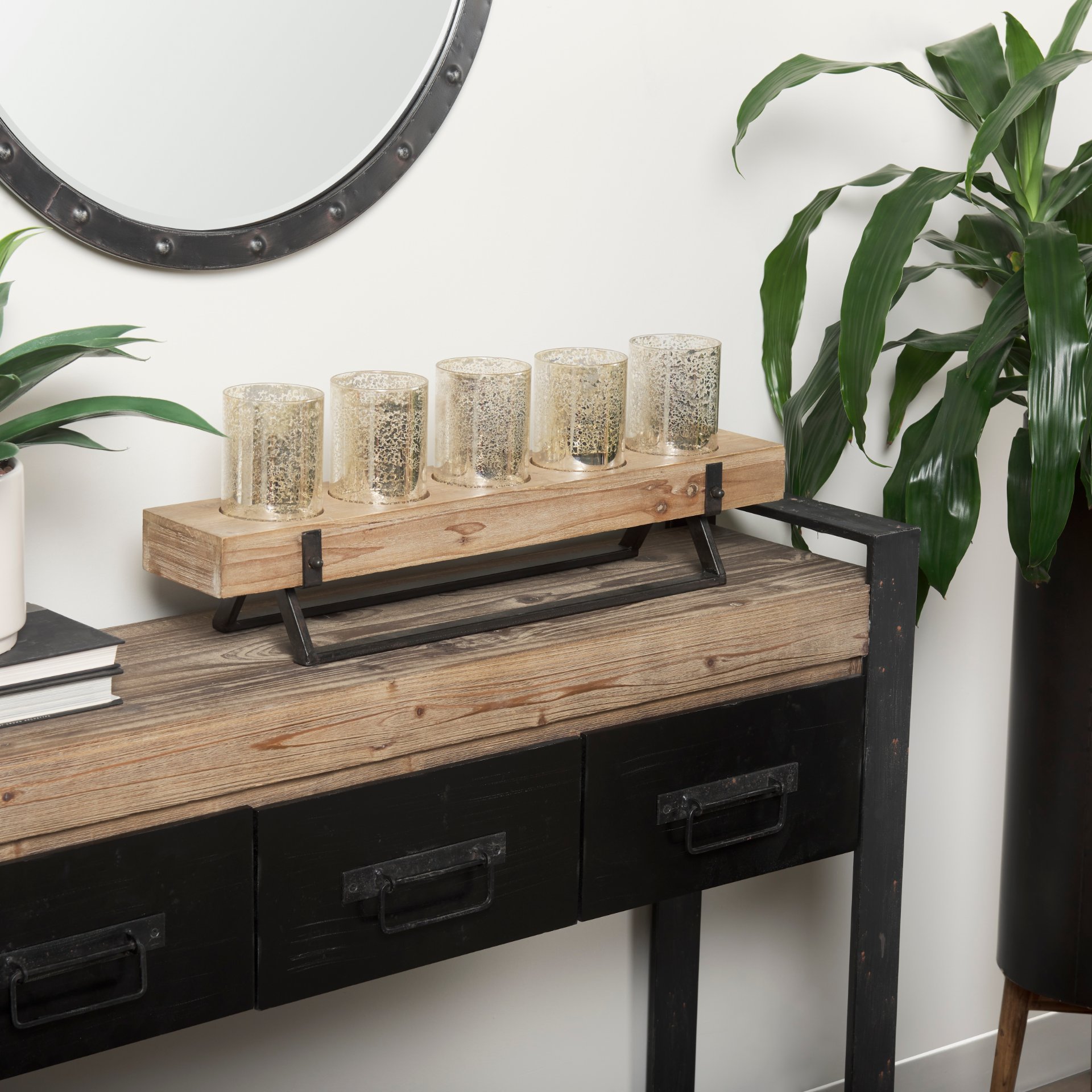 carga 48l x 12w black metal frame brown wooden top console table w/storage