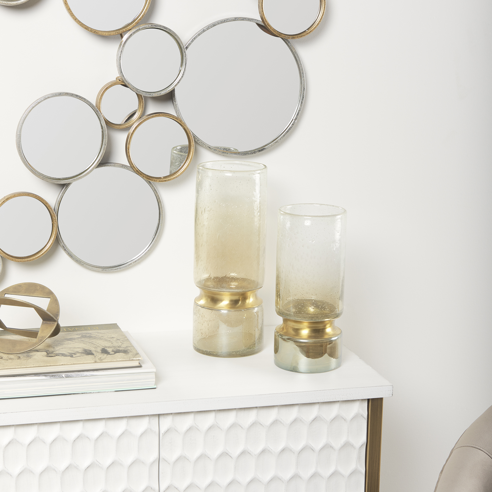 adriatic ii large brushed gold metal glass vase
