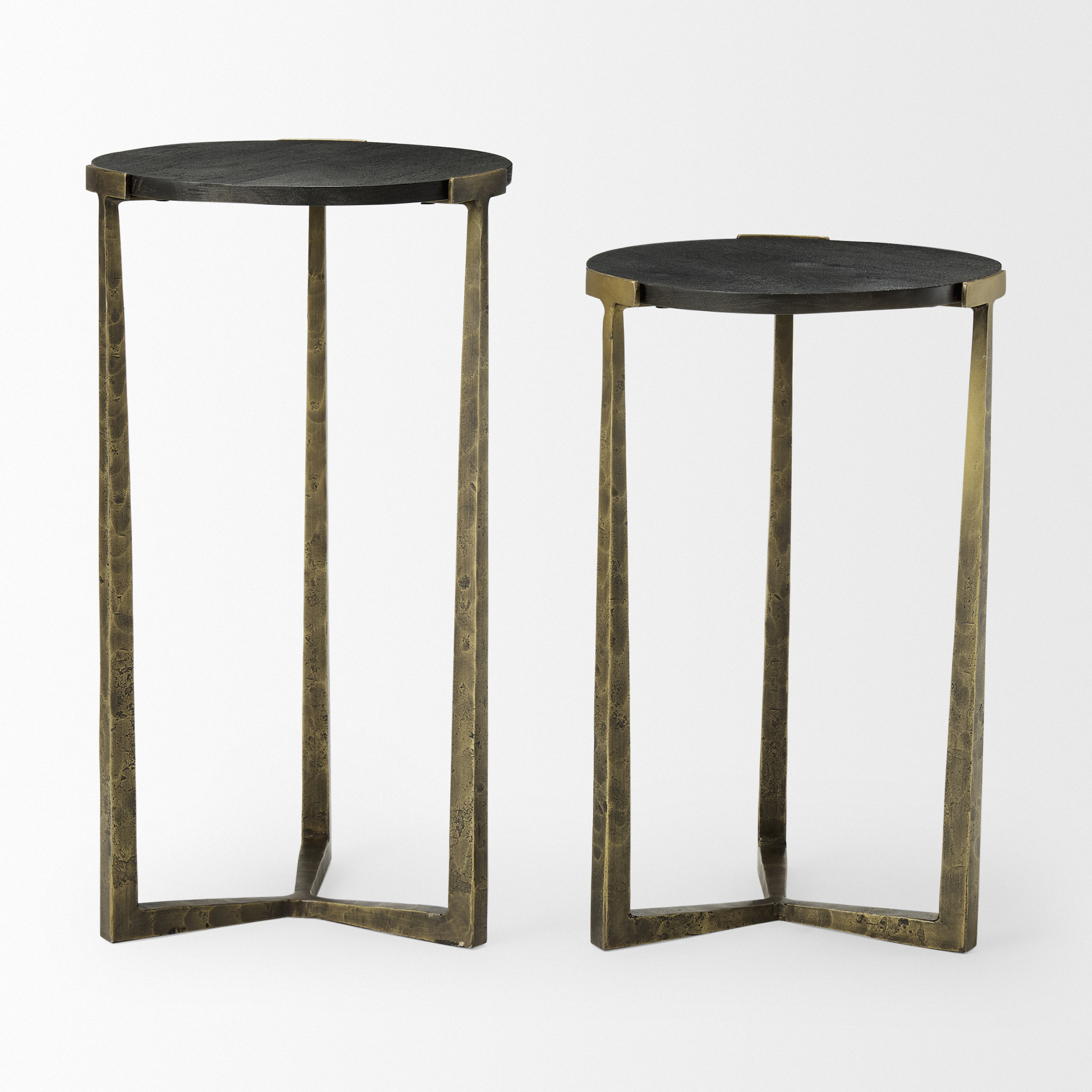 atticus black wood and antiqued gold metal nesting accent tables (set of 2)