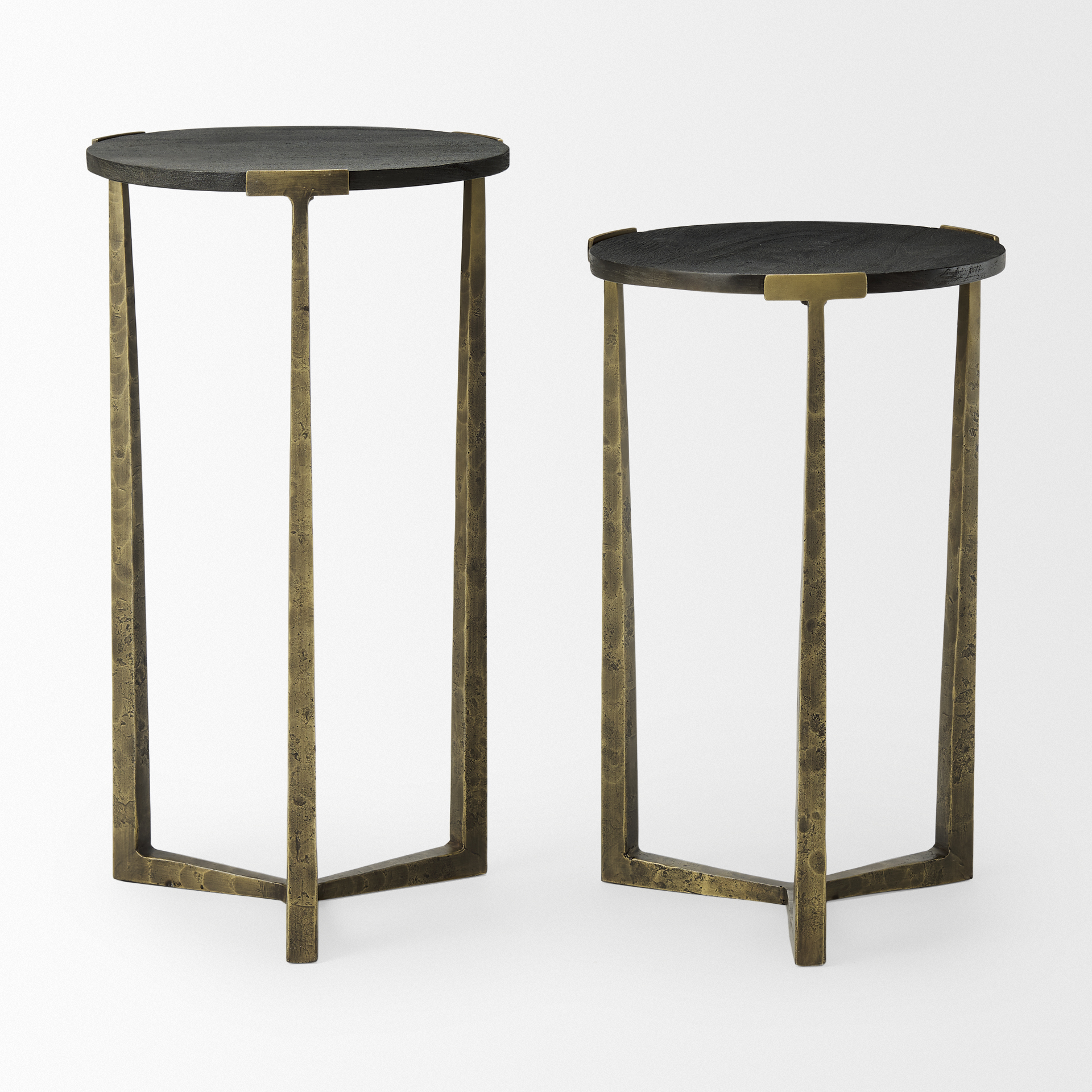 atticus black wood and antiqued gold metal nesting accent tables (set of 2)