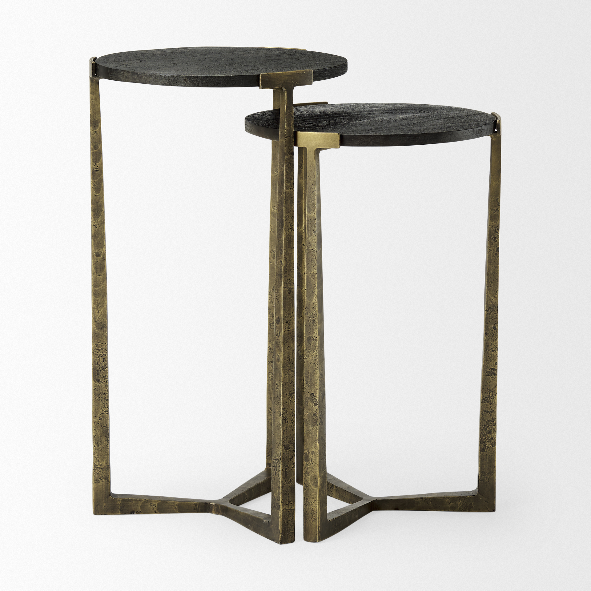 atticus black wood and antiqued gold metal nesting accent tables (set of 2)