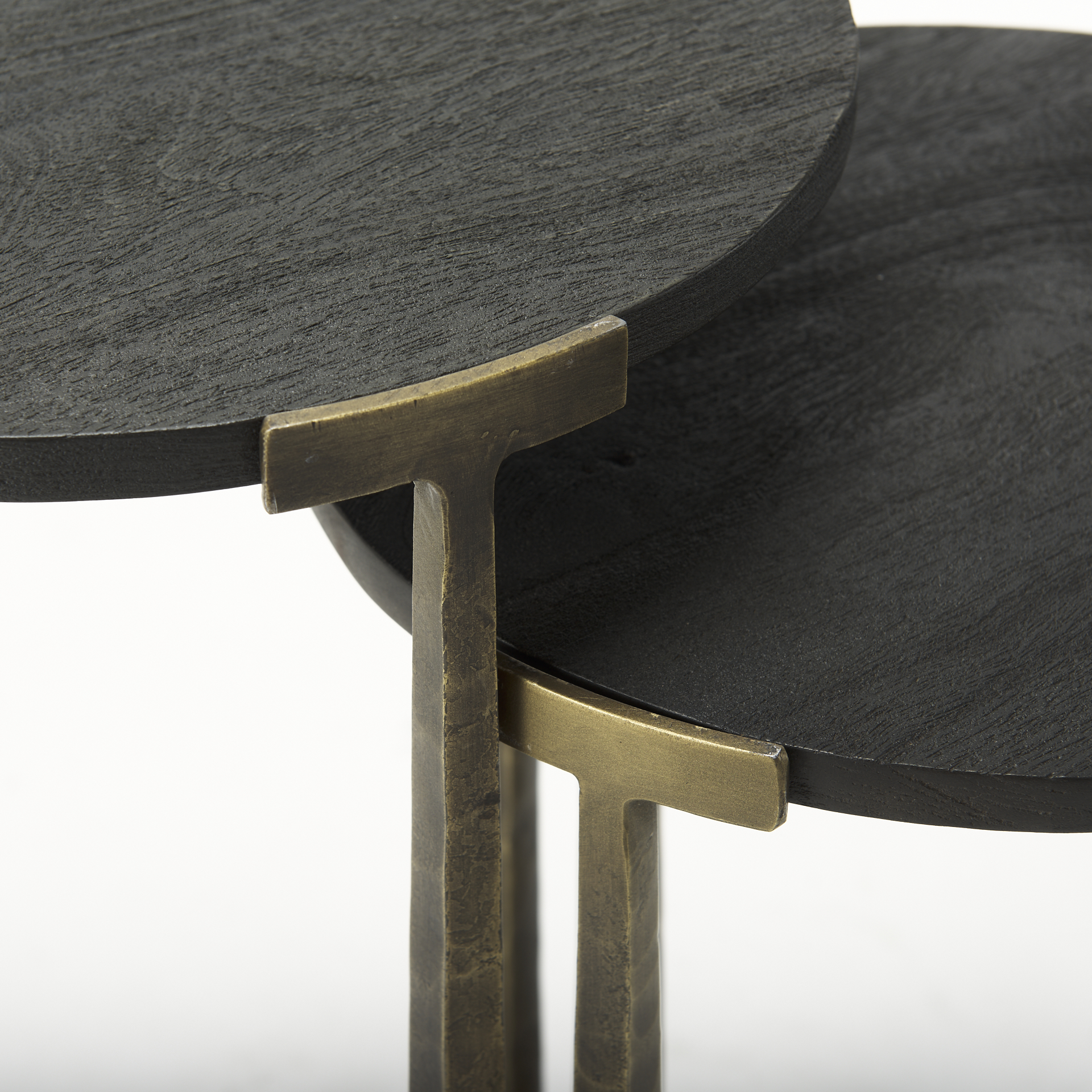 atticus black wood and antiqued gold metal nesting accent tables (set of 2)