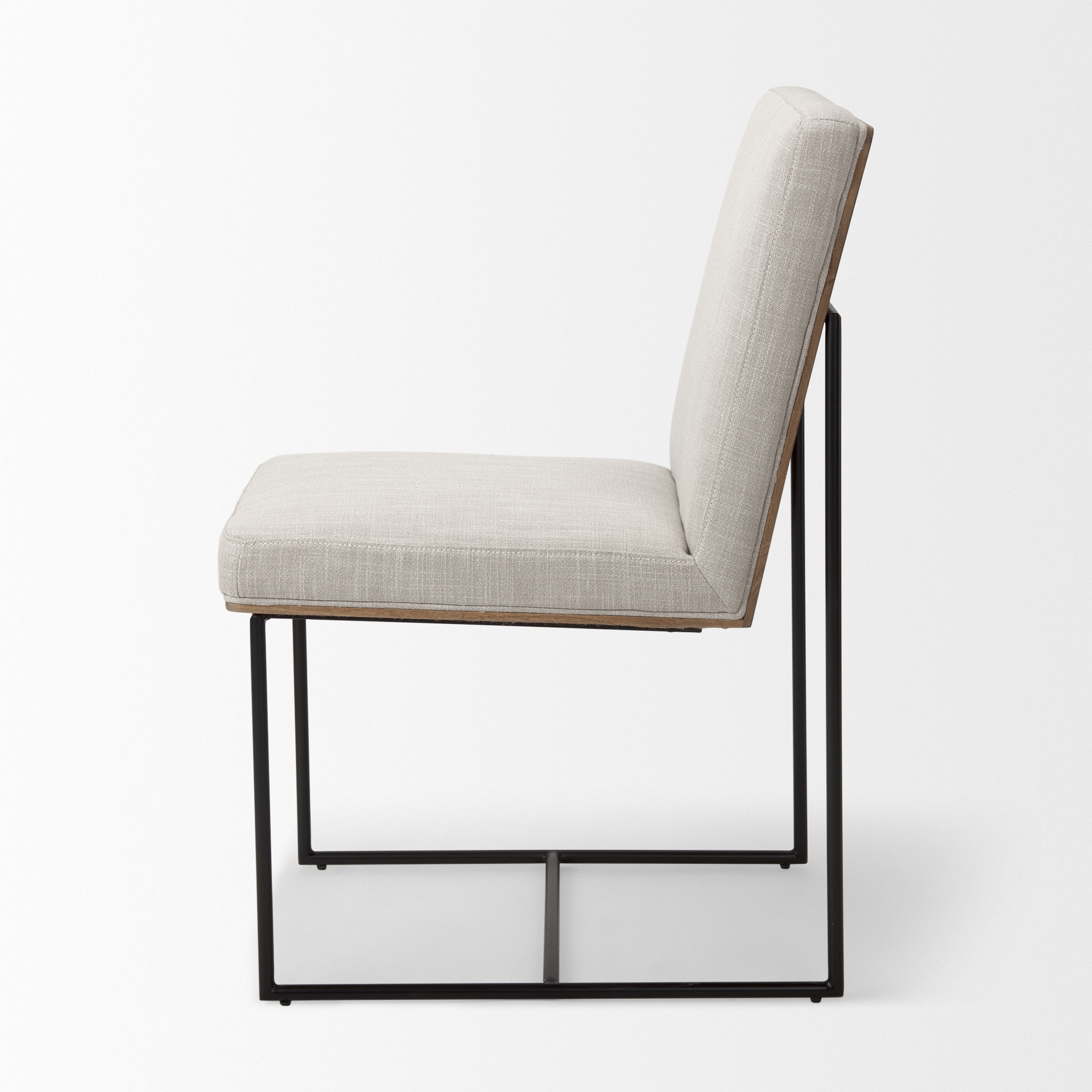 stamford beige upholstered seat w/ wood back, black metal frame dining chair