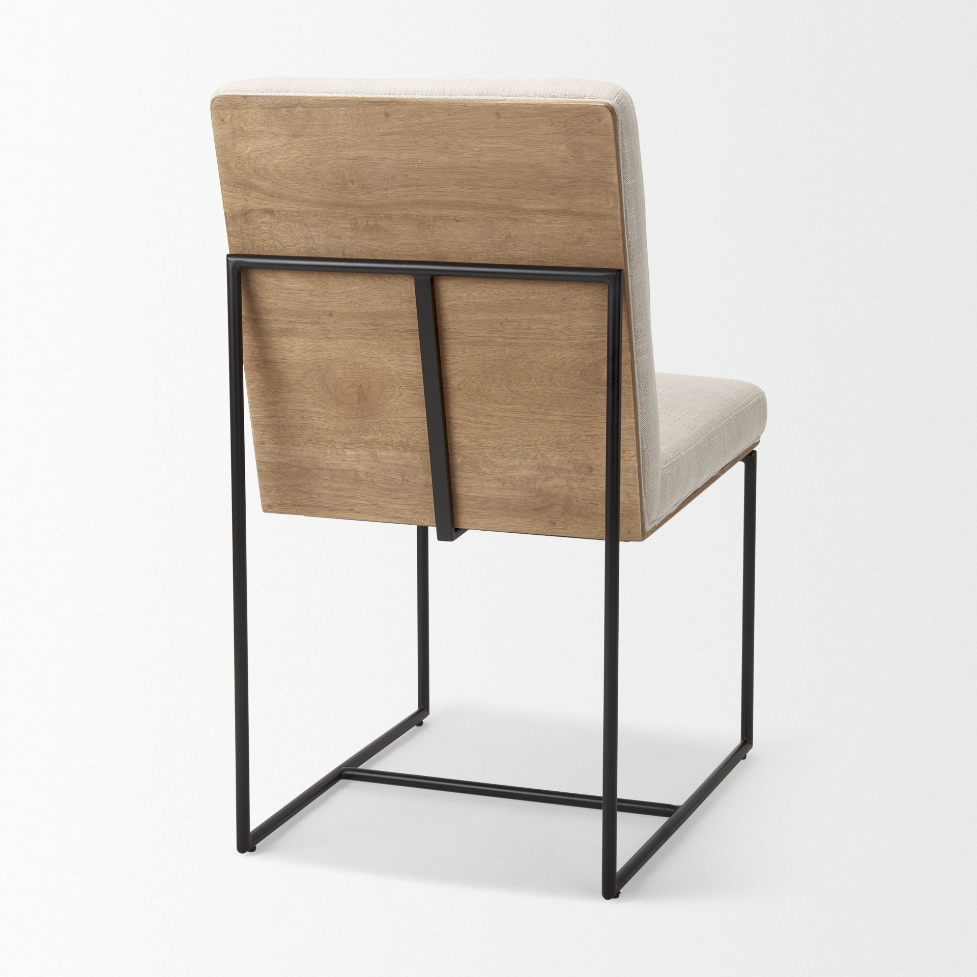 stamford beige upholstered seat w/ wood back, black metal frame dining chair