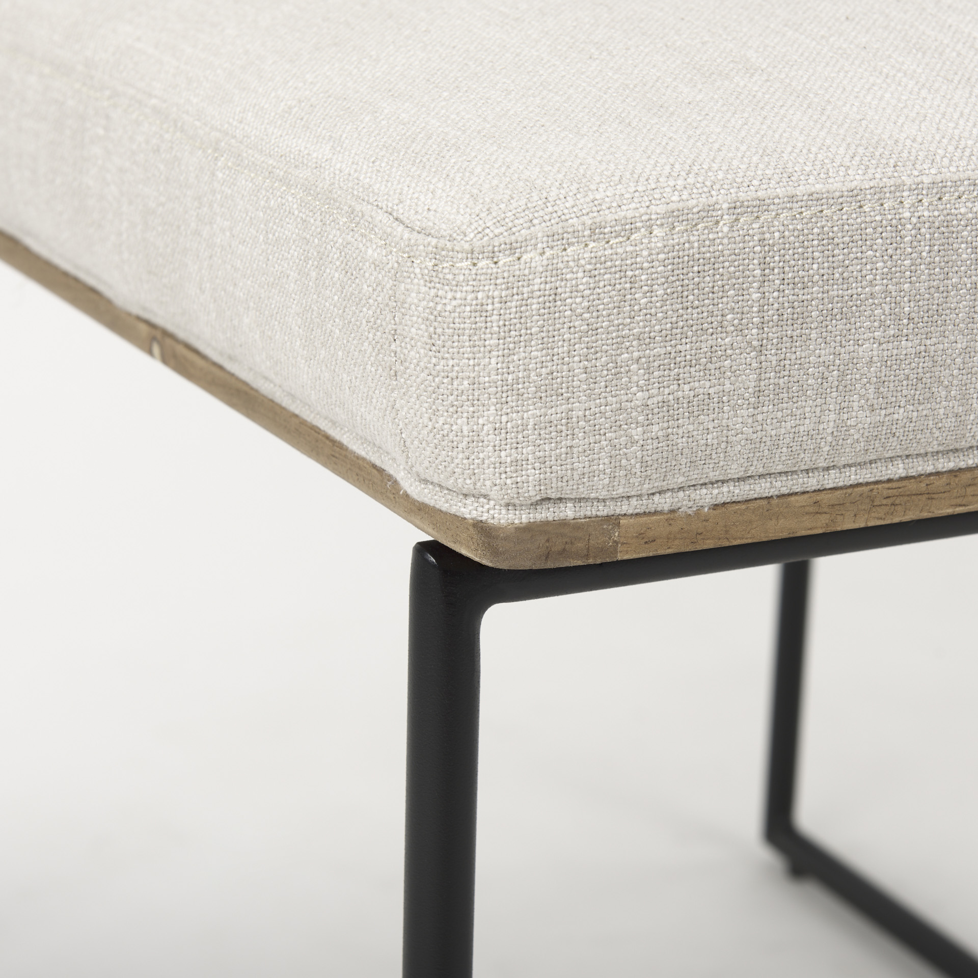 stamford beige upholstered seat w/ wood back, black metal frame dining chair