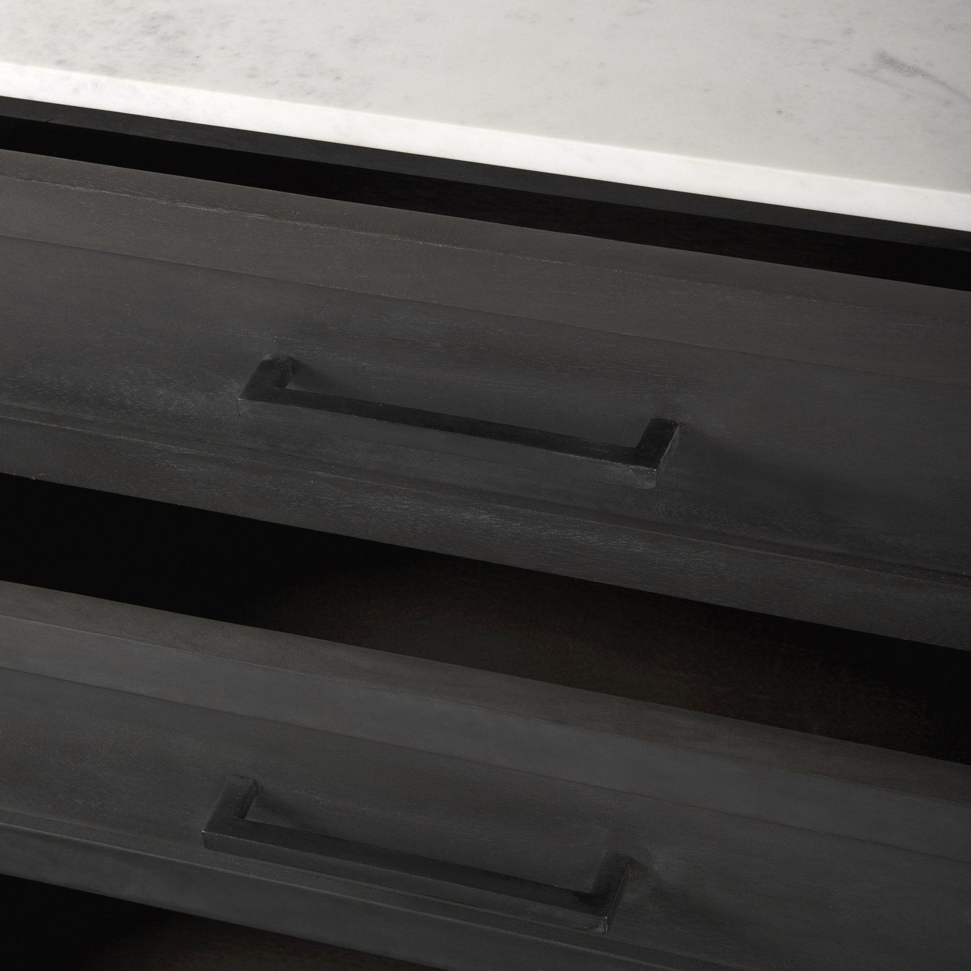 divina black-brown wood w/ white marble top and black metal base accent cabinet