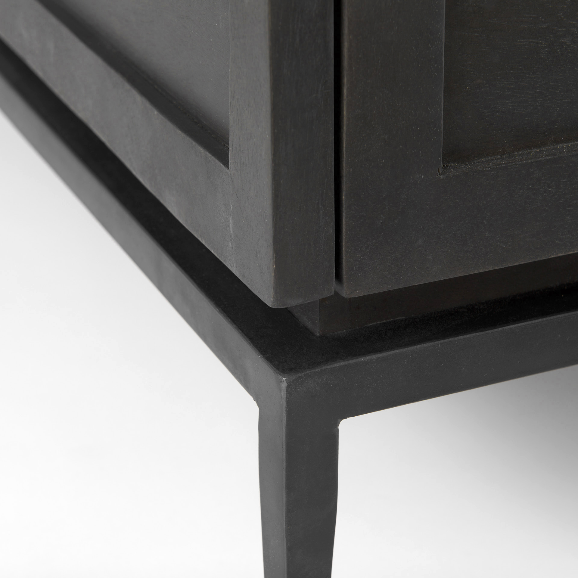 divina black-brown wood w/ white marble top and black metal base accent cabinet