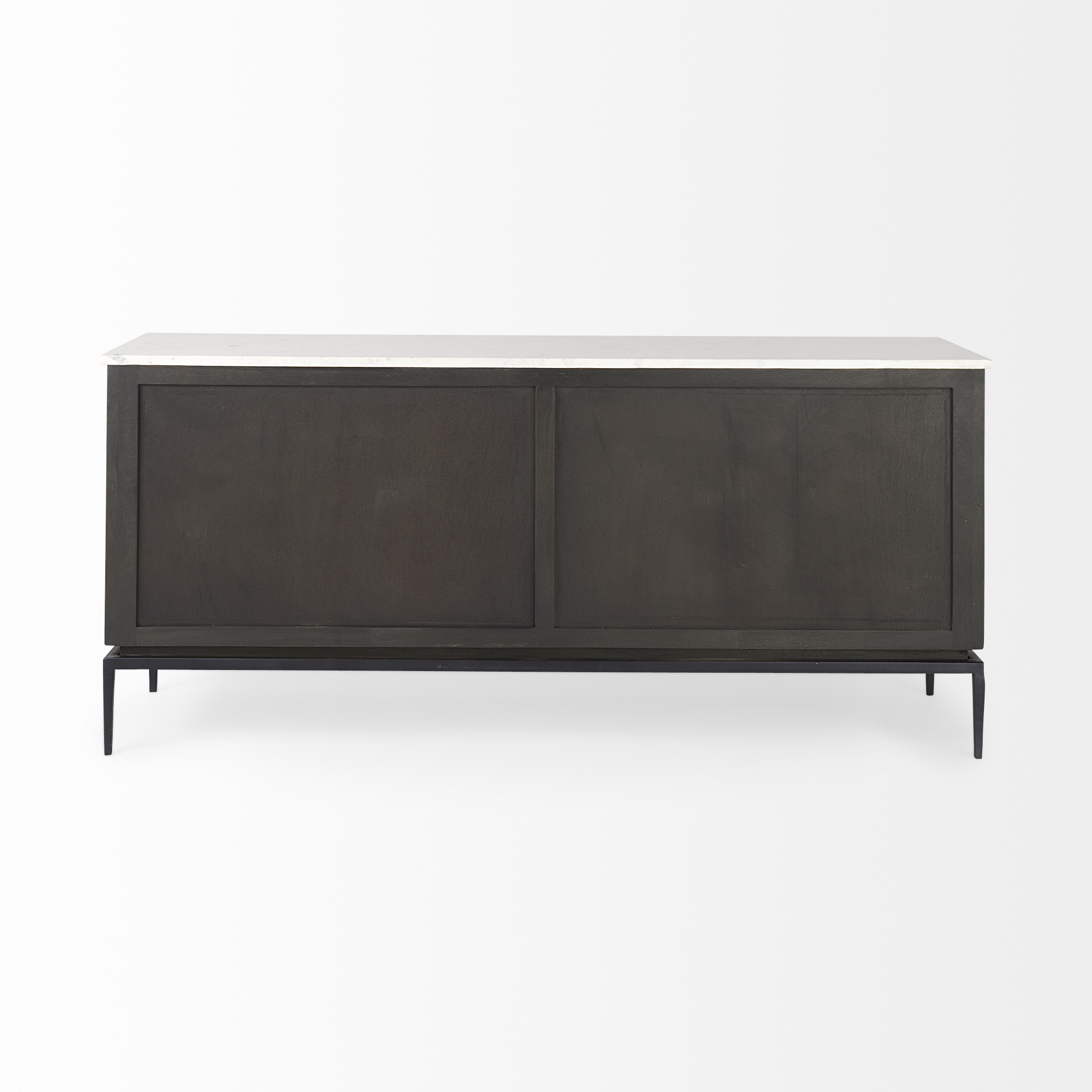 divina black-brown wood w/ white marble top and black metal base sideboard