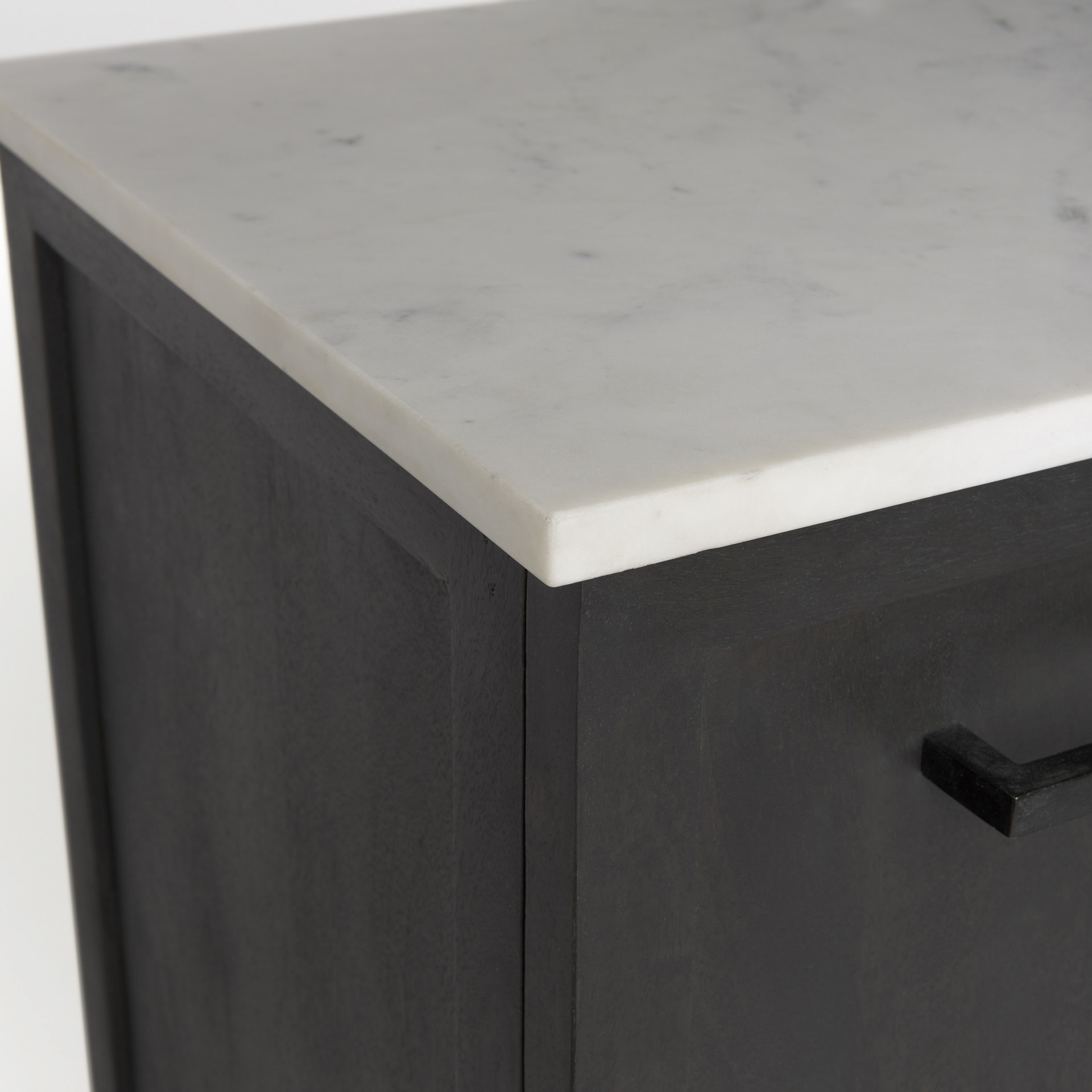 divina black-brown wood w/ white marble top and black metal base sideboard