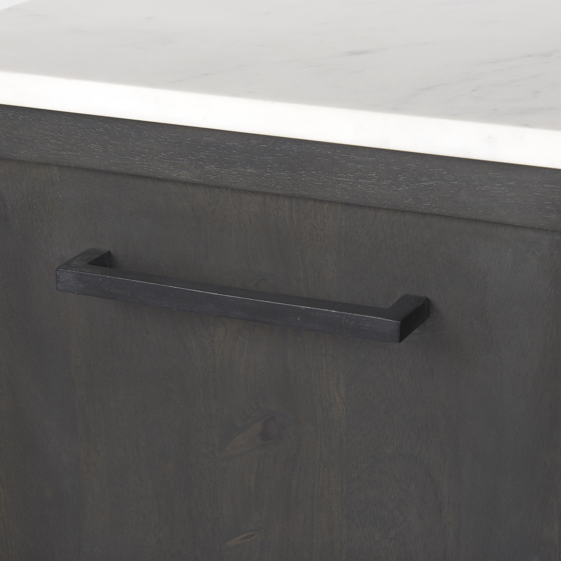 divina black-brown wood w/ white marble top and black metal base sideboard