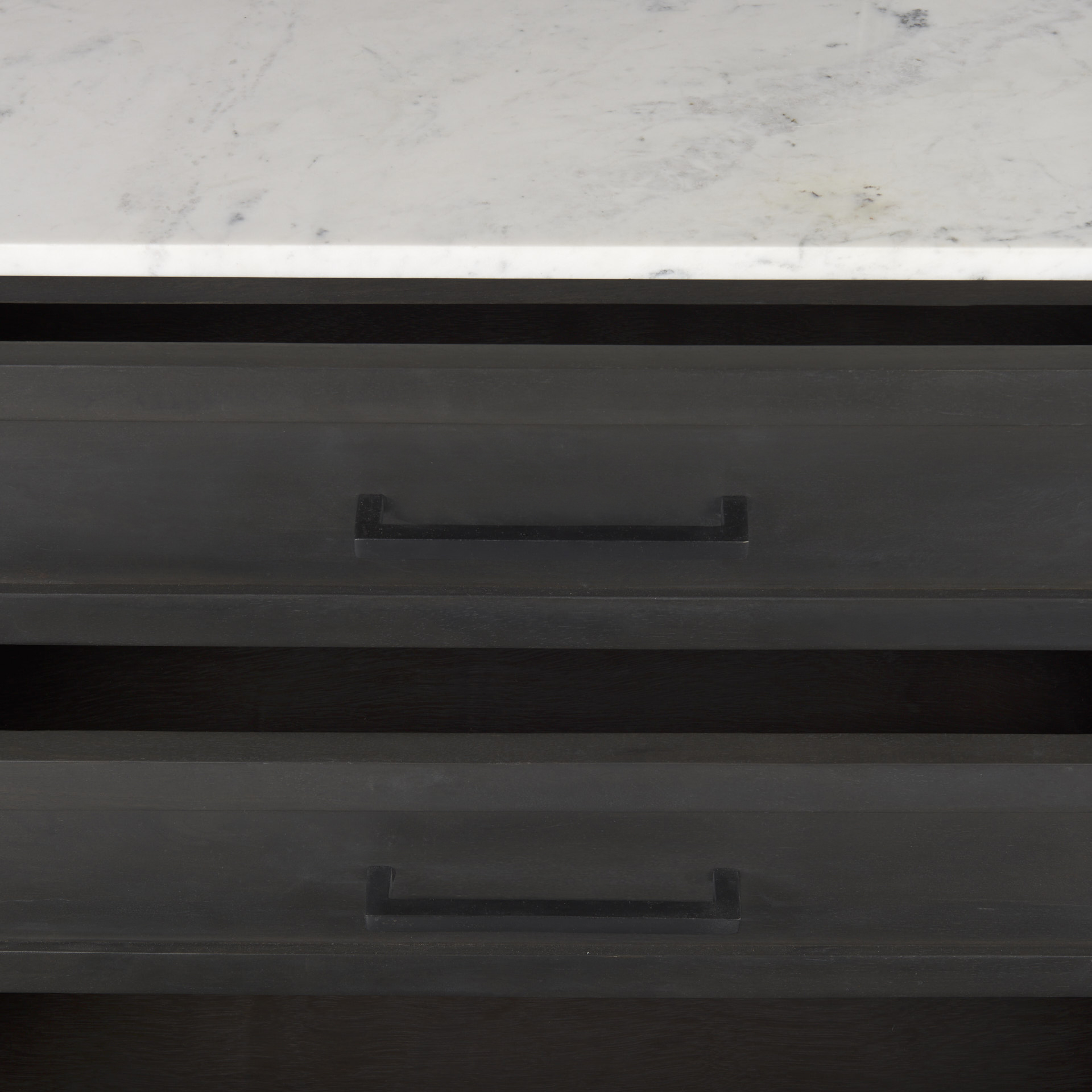 divina black-brown wood w/ white marble top and black metal base sideboard