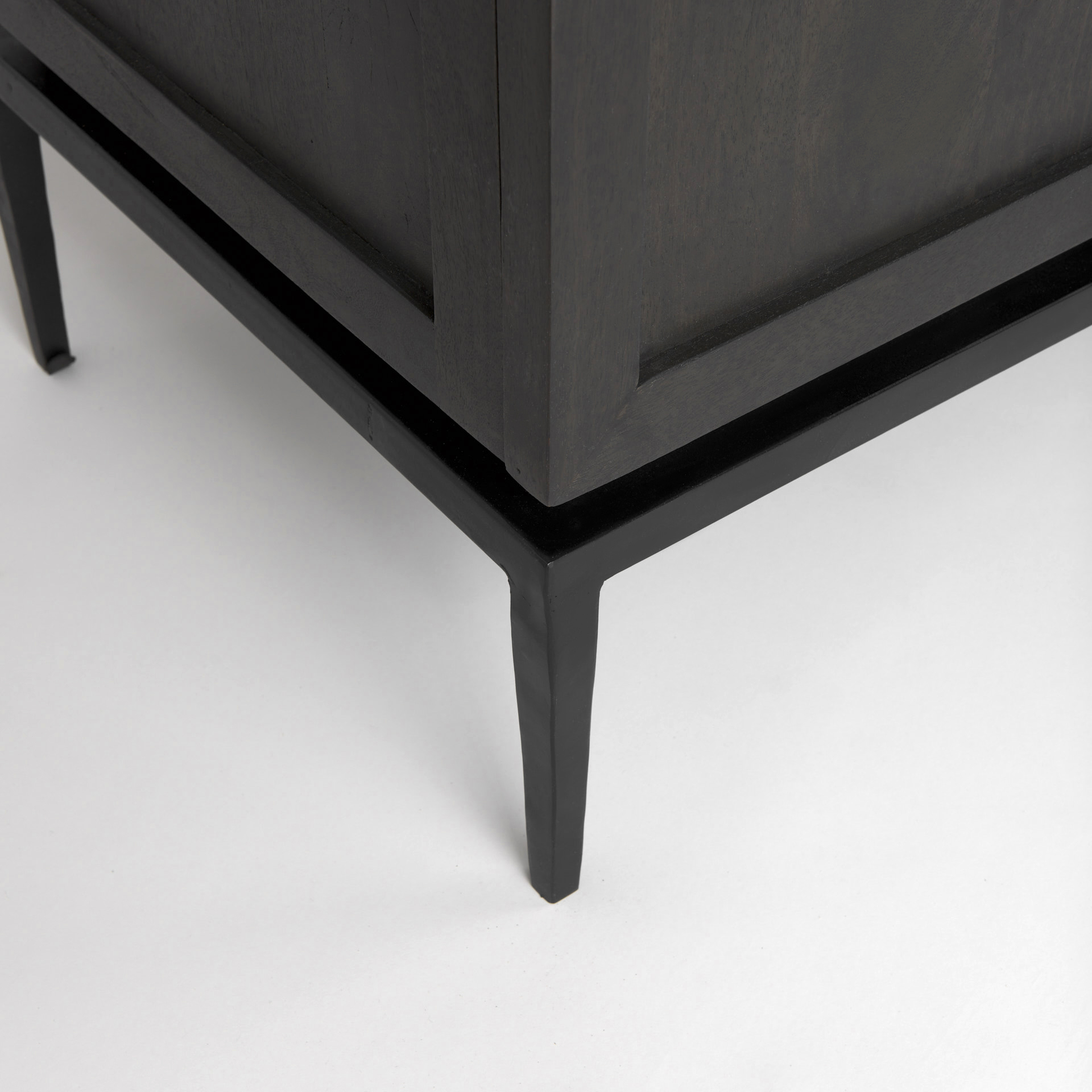 divina black-brown wood w/ white marble top and black metal base sideboard