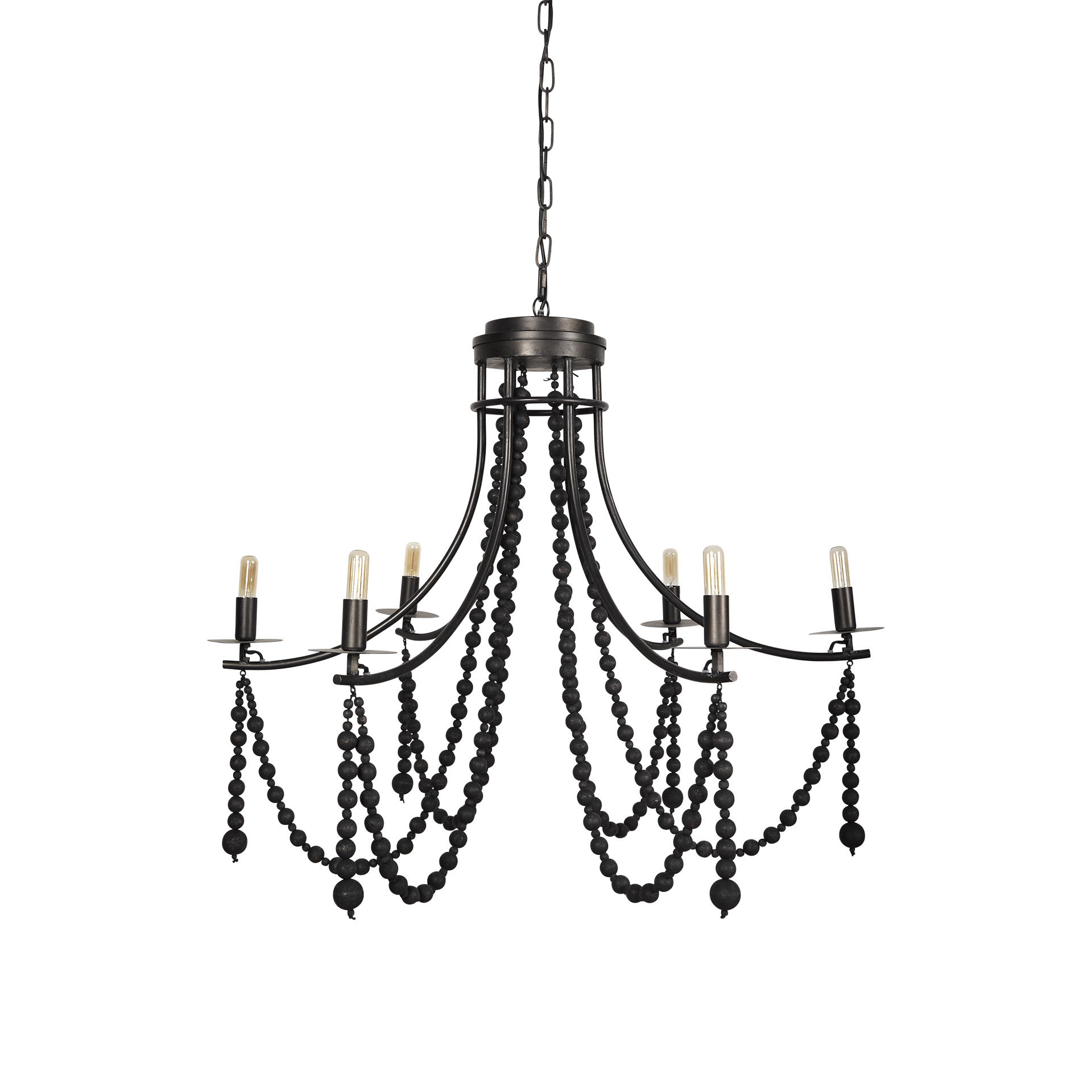 selma black wood bead and metal chandelier