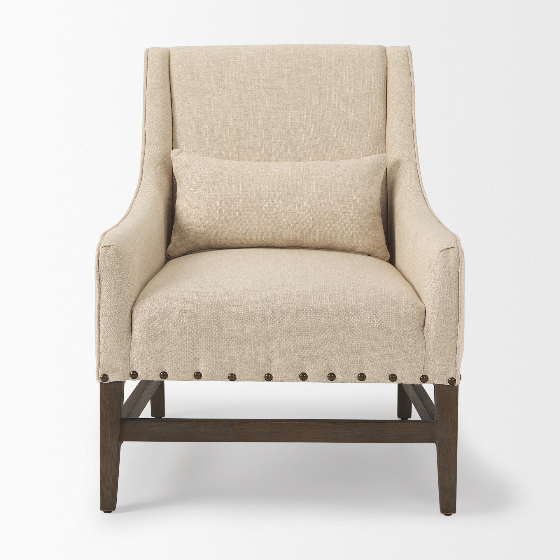 kensington cream linen fabric and wood accent chair