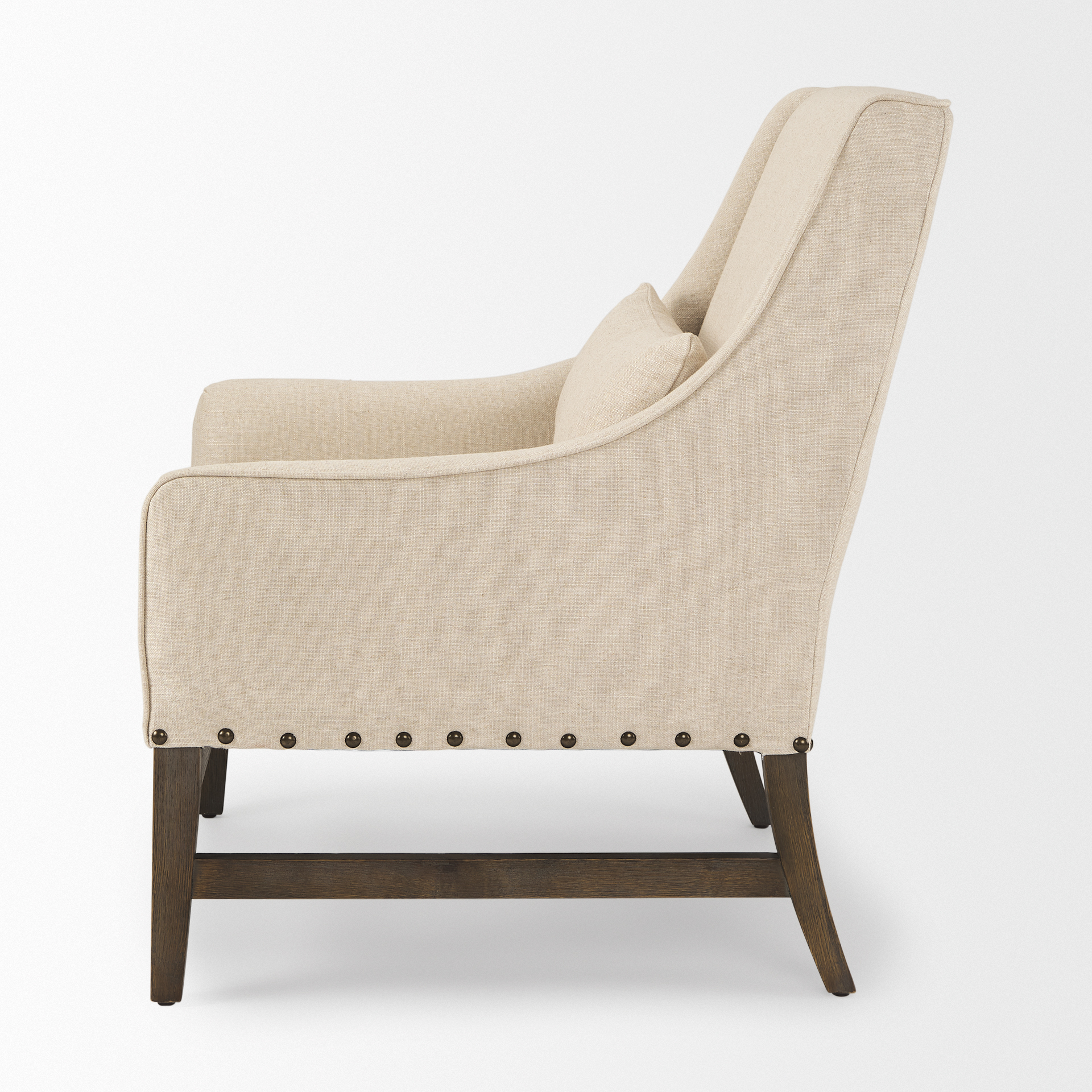 kensington cream linen fabric and wood accent chair
