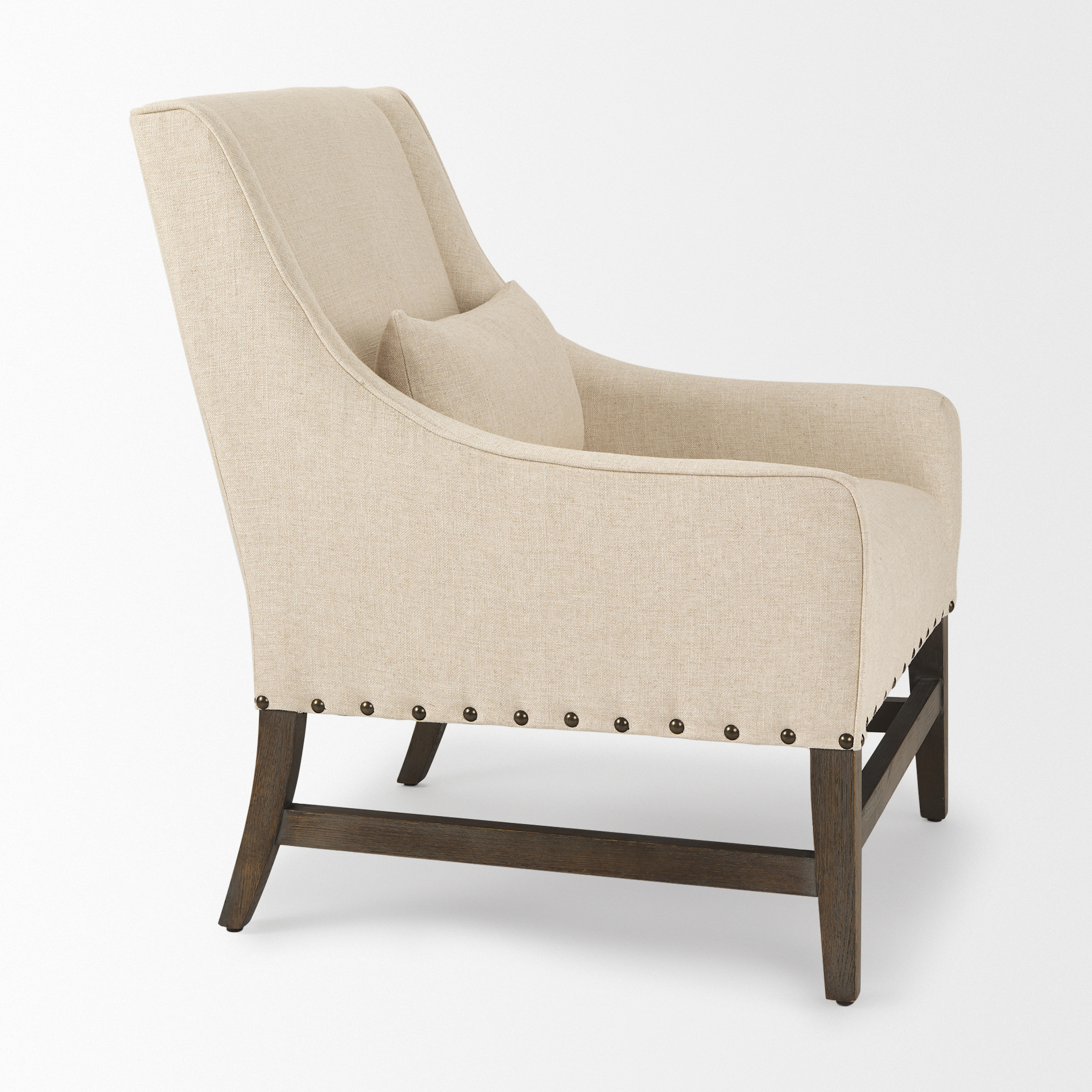 kensington cream linen fabric and wood accent chair