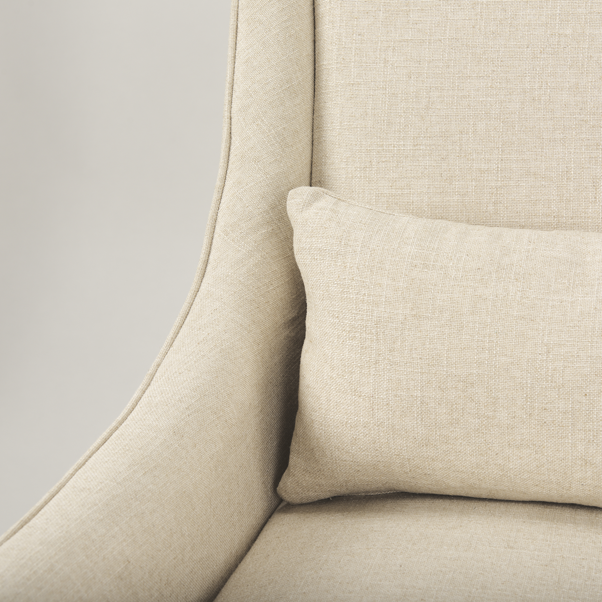 kensington cream linen fabric and wood accent chair