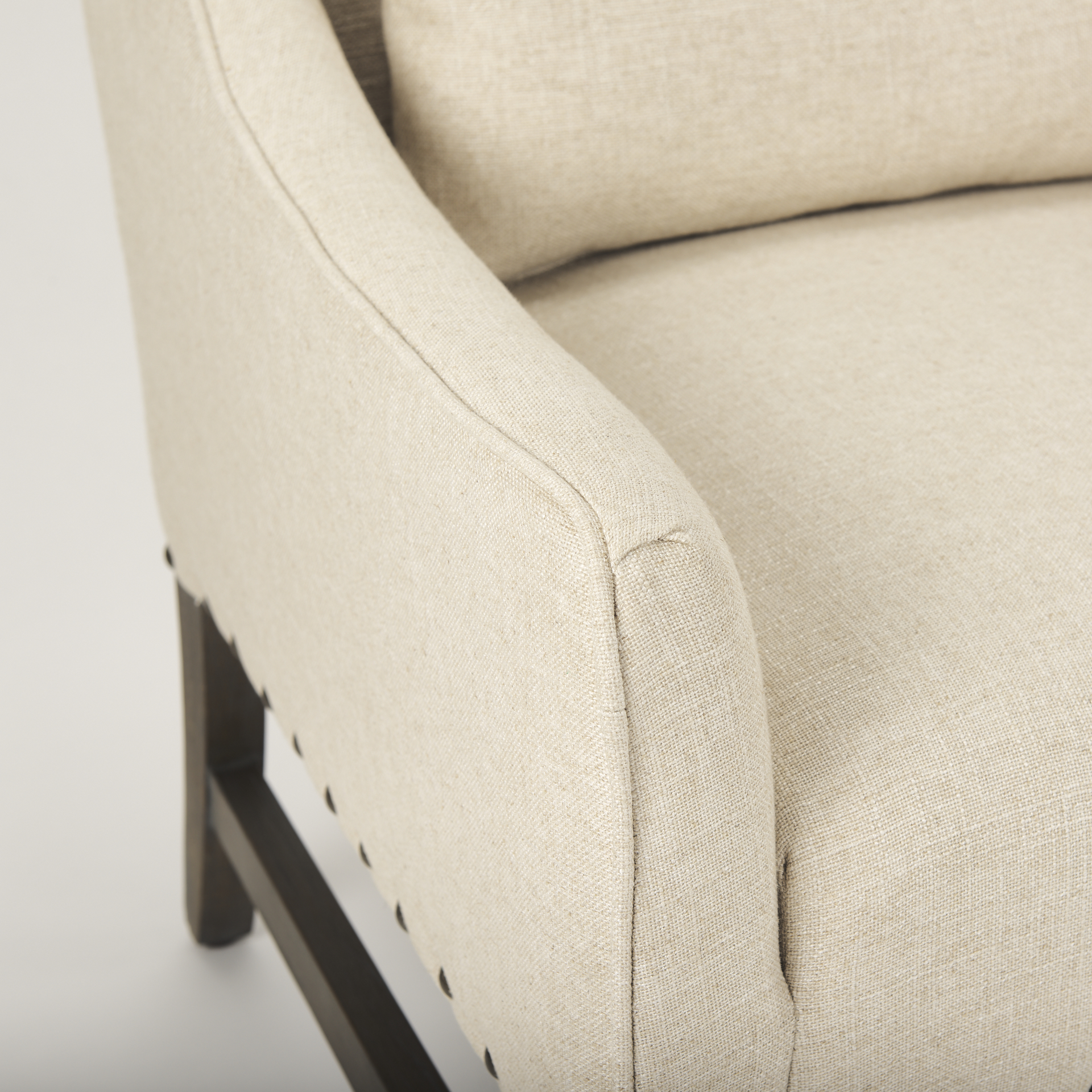 kensington cream linen fabric and wood accent chair