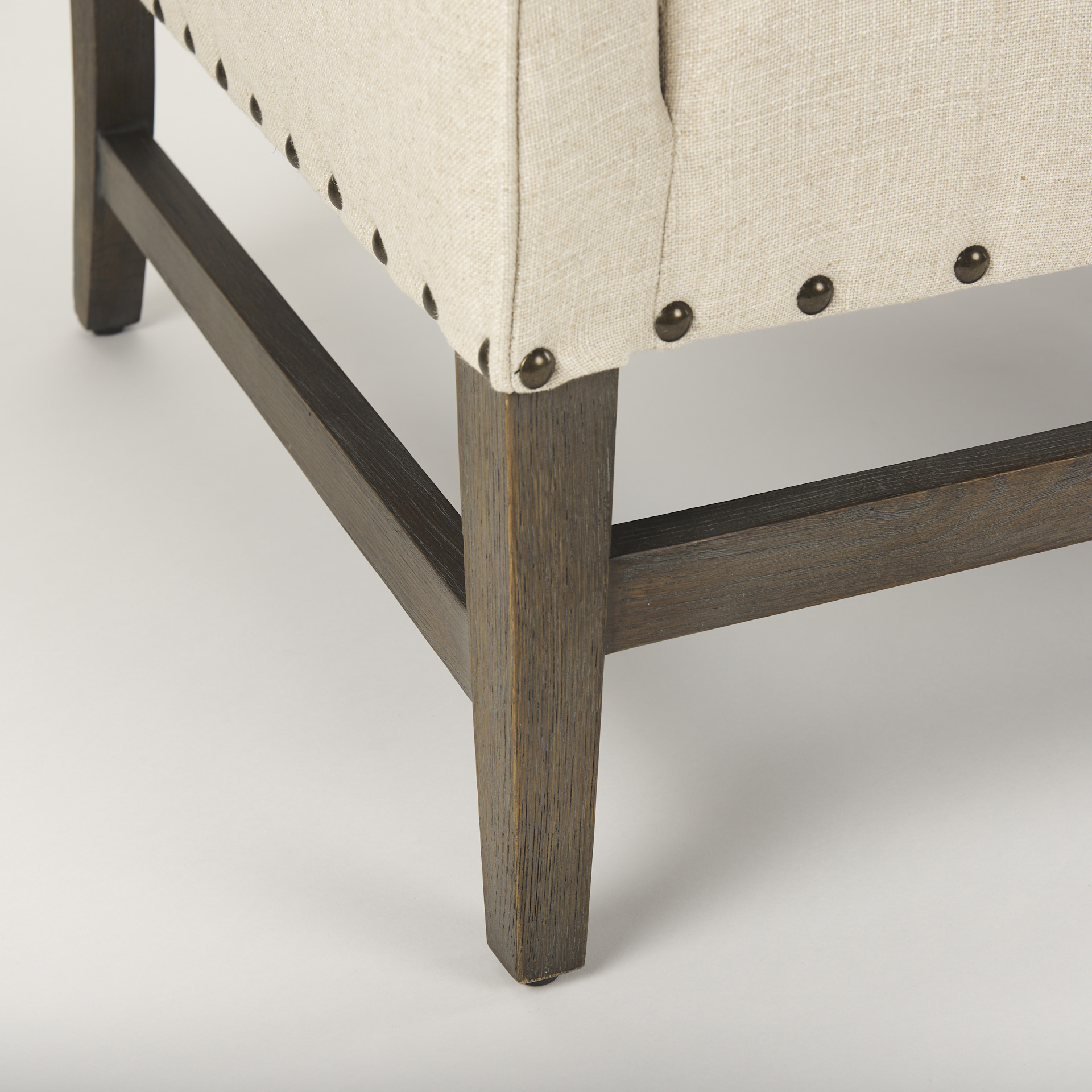 kensington cream linen fabric and wood accent chair