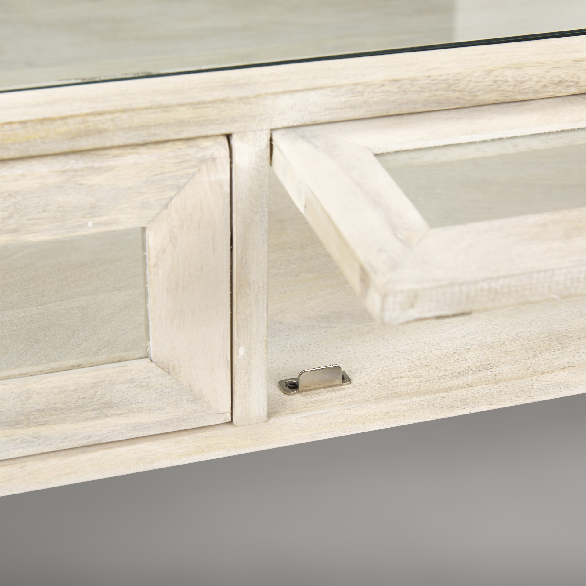 arelius 42l x 42w x 15h white wood w/ gold metal base square display coffee table