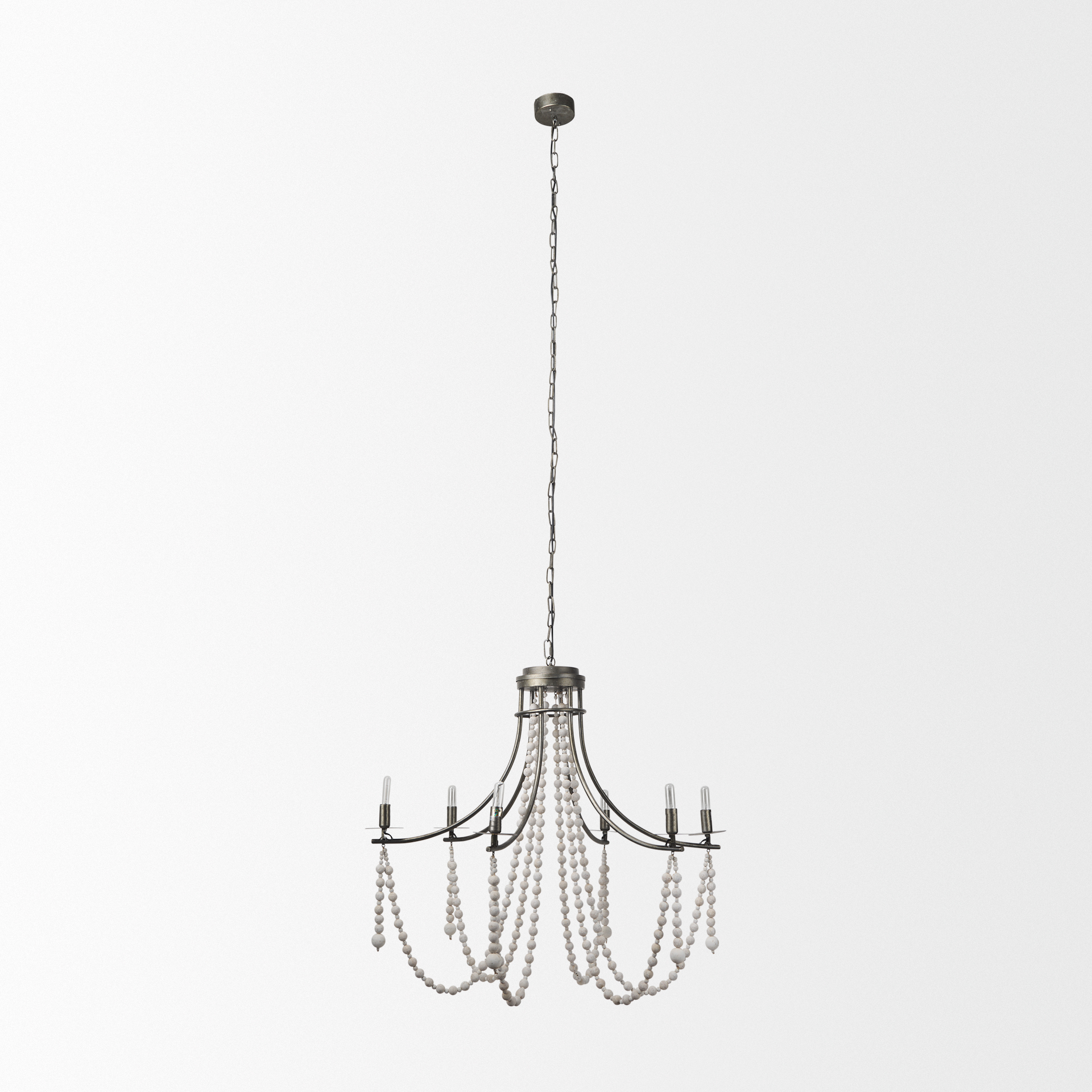selma white wood bead and metal chandelier