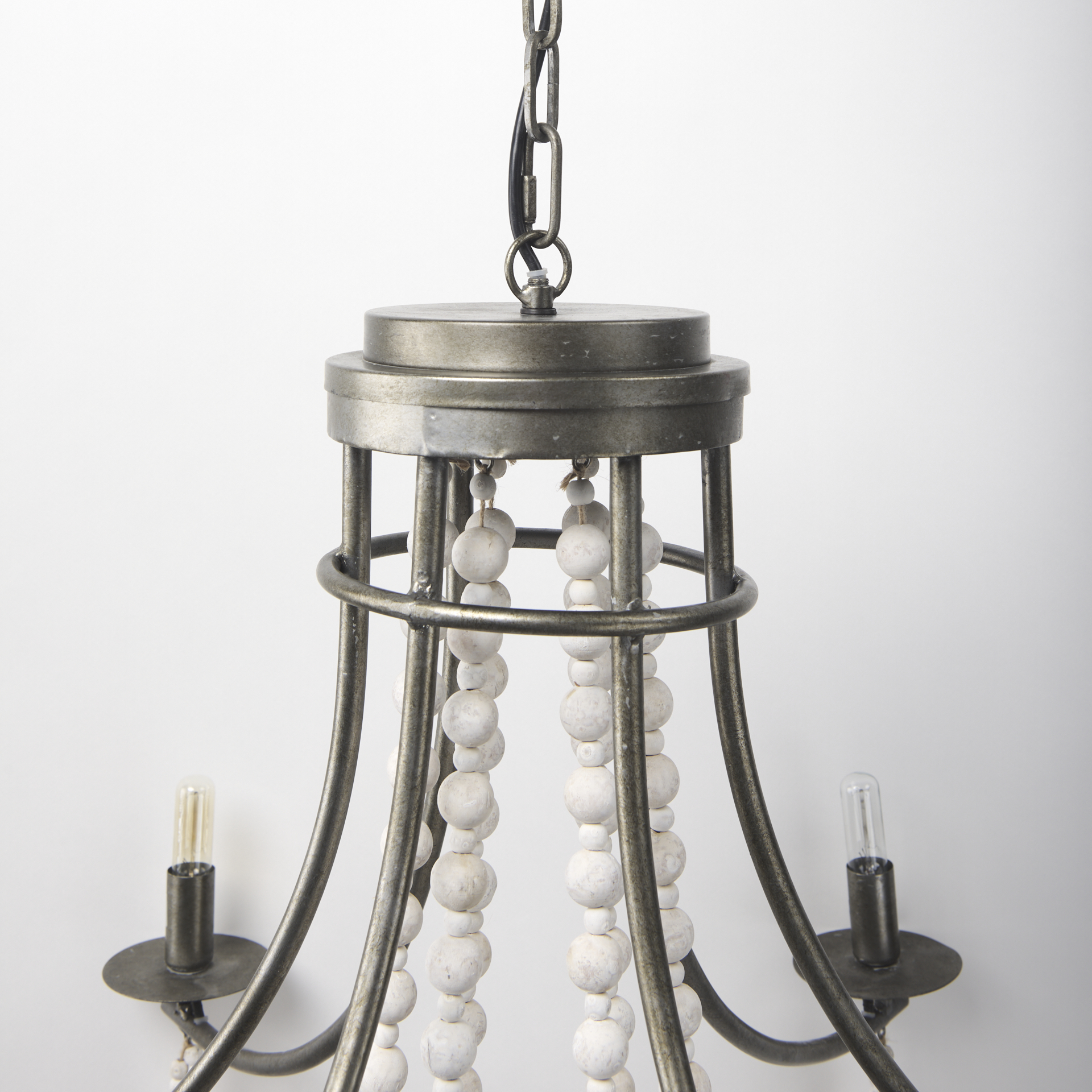 selma white wood bead and metal chandelier