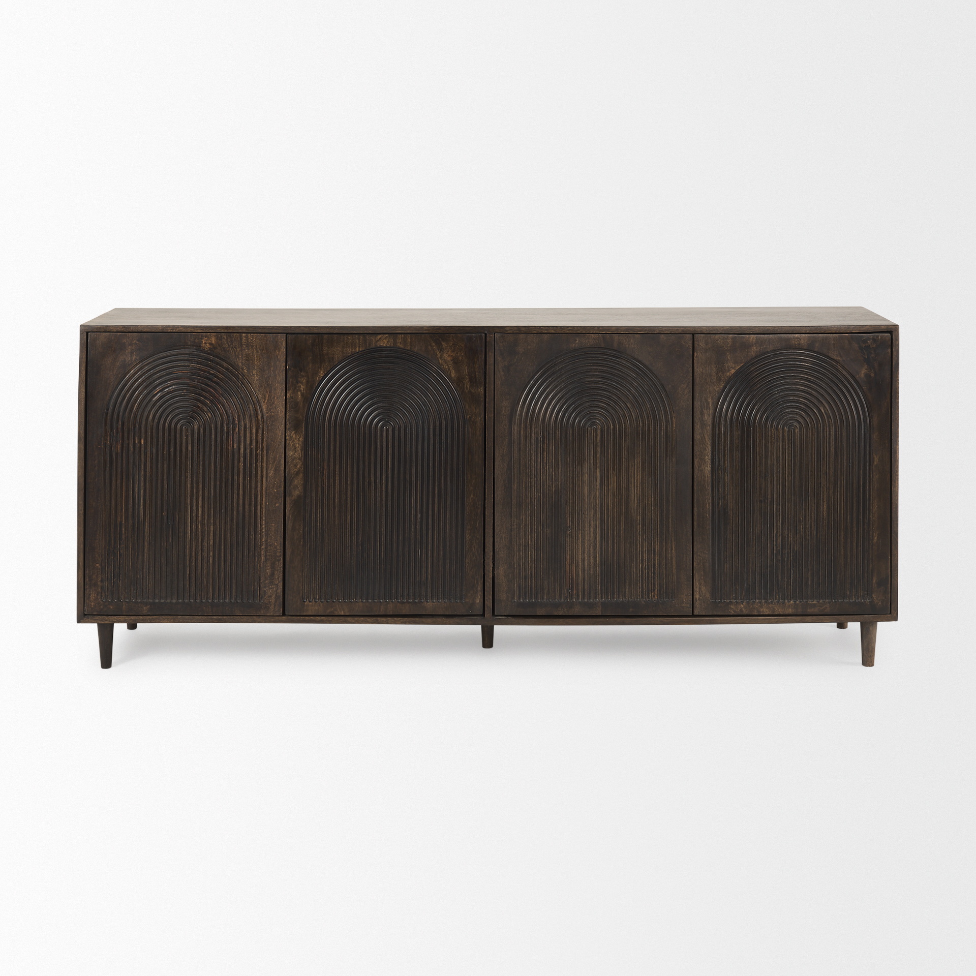 tucker dark brown w/ carved arch pattern 4 door sideboard
