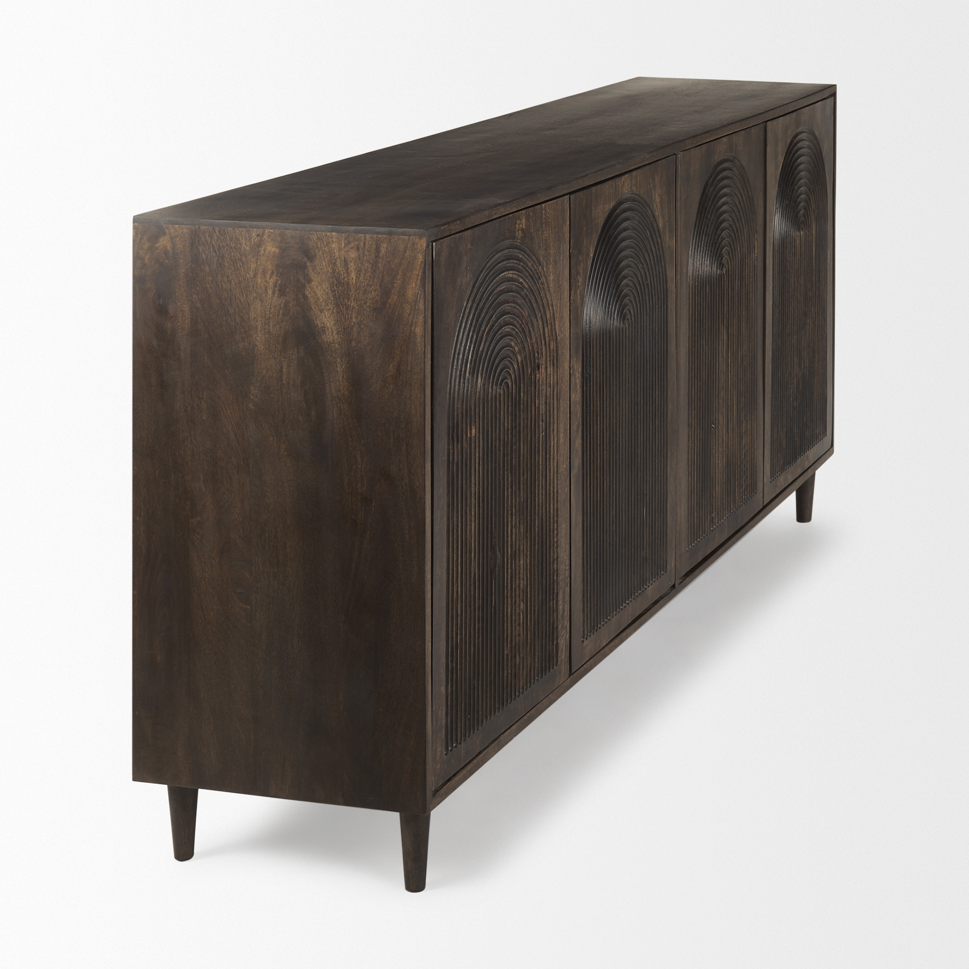 tucker dark brown w/ carved arch pattern 4 door sideboard