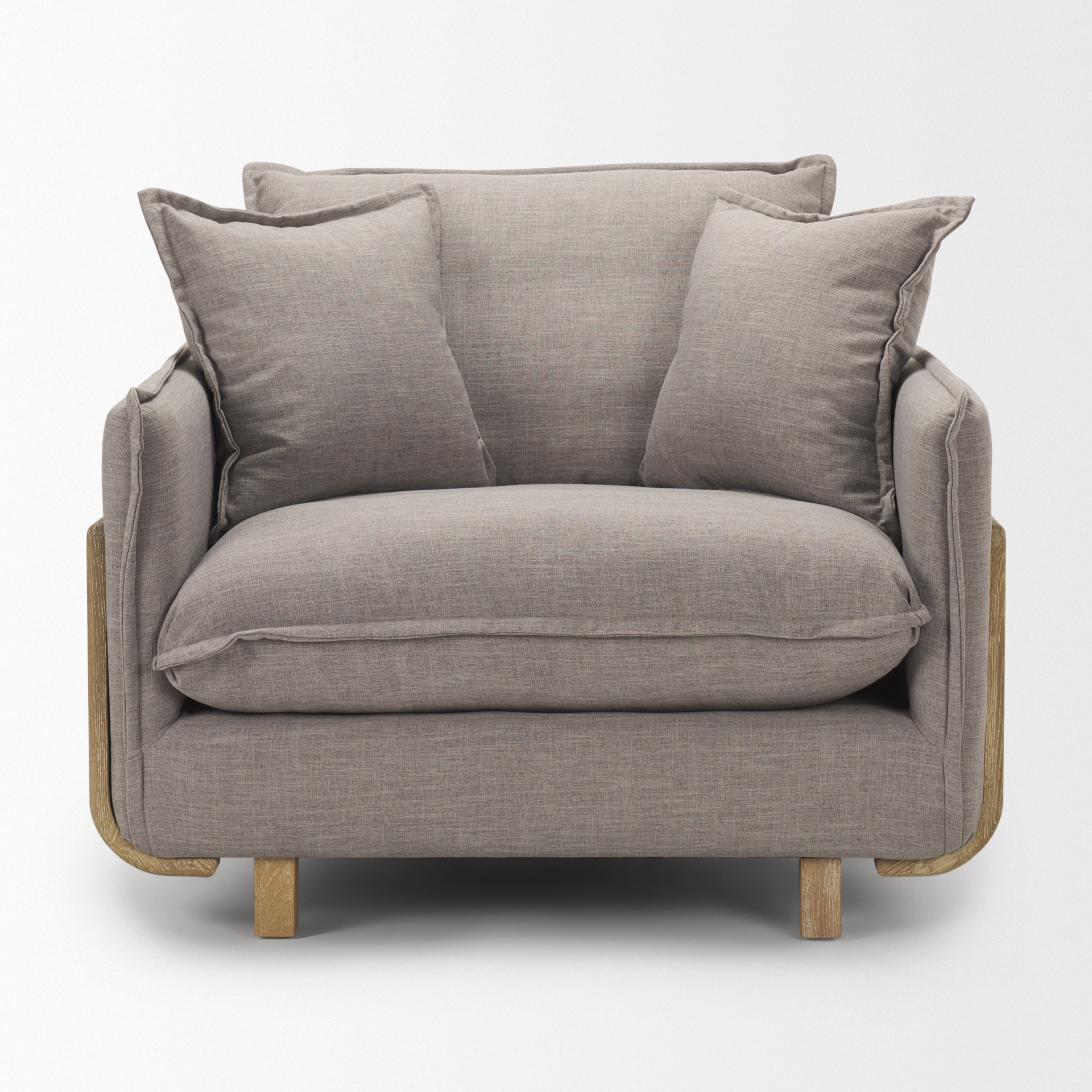 roy ii flint gray upholstered and brown wood frame arm chair