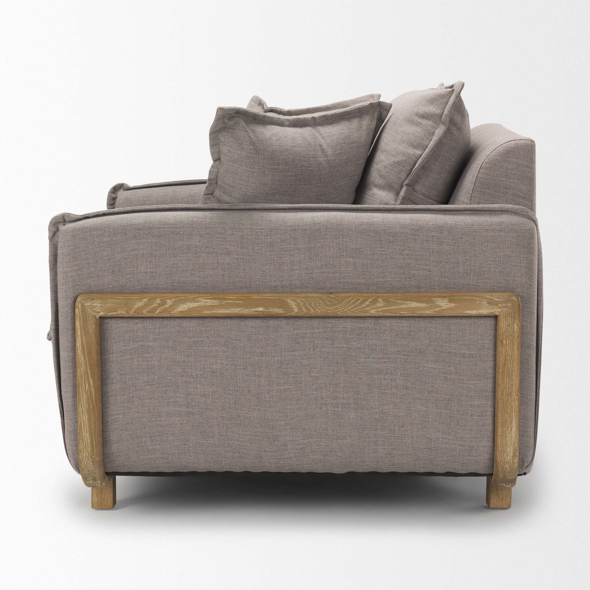 roy ii flint gray upholstered and brown wood frame arm chair