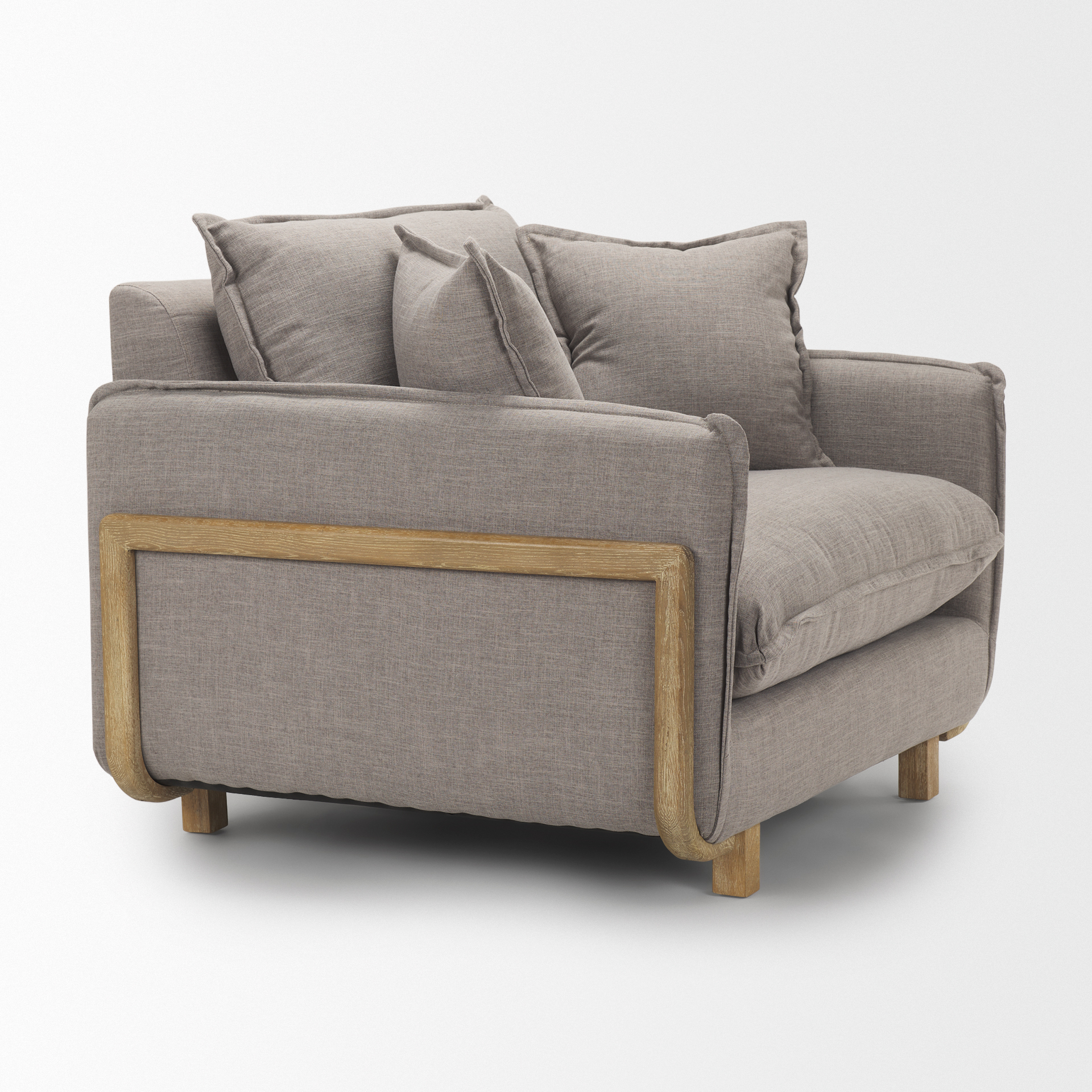 roy ii flint gray upholstered and brown wood frame arm chair