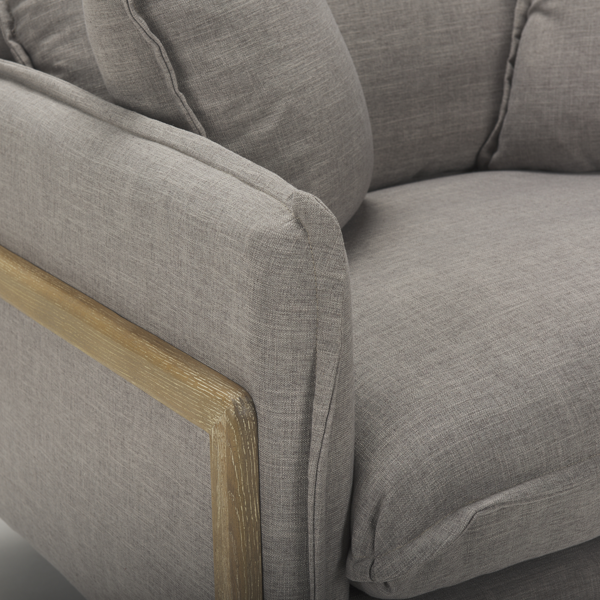 roy ii flint gray upholstered and brown wood frame arm chair