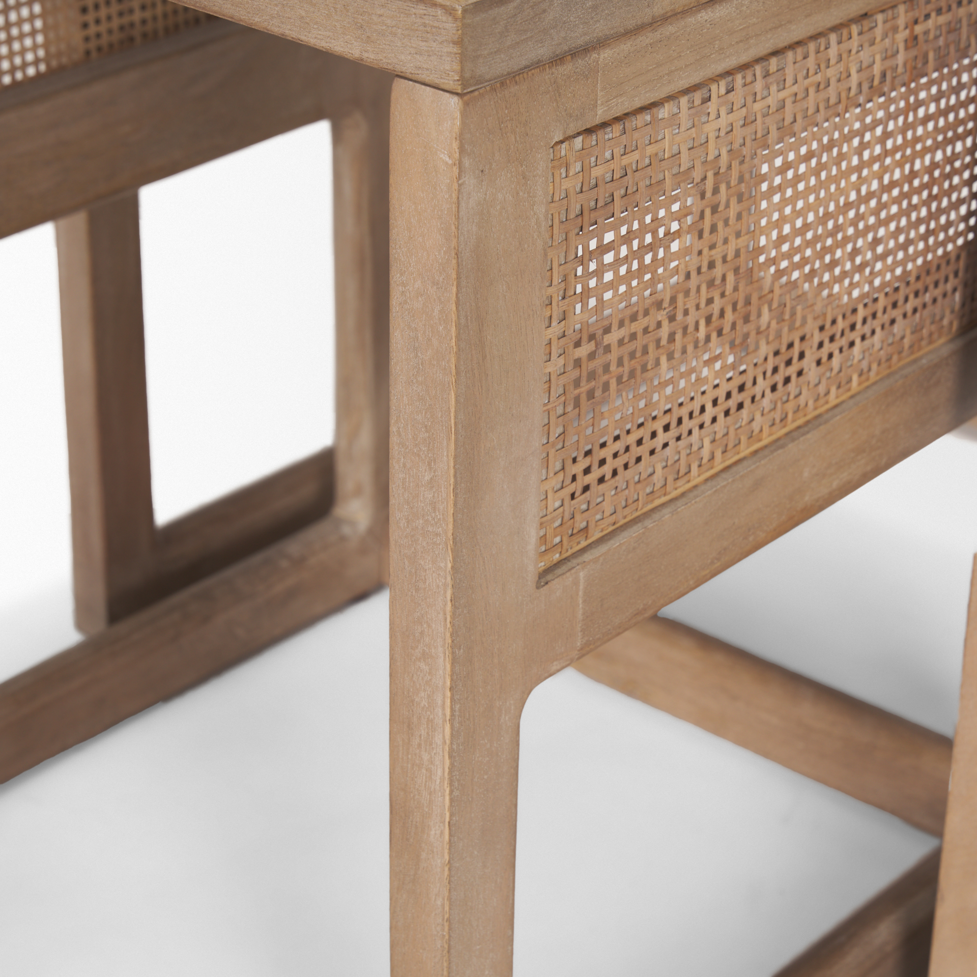 grier set of 2 light brown solid wood w/ cane nesting accent tables