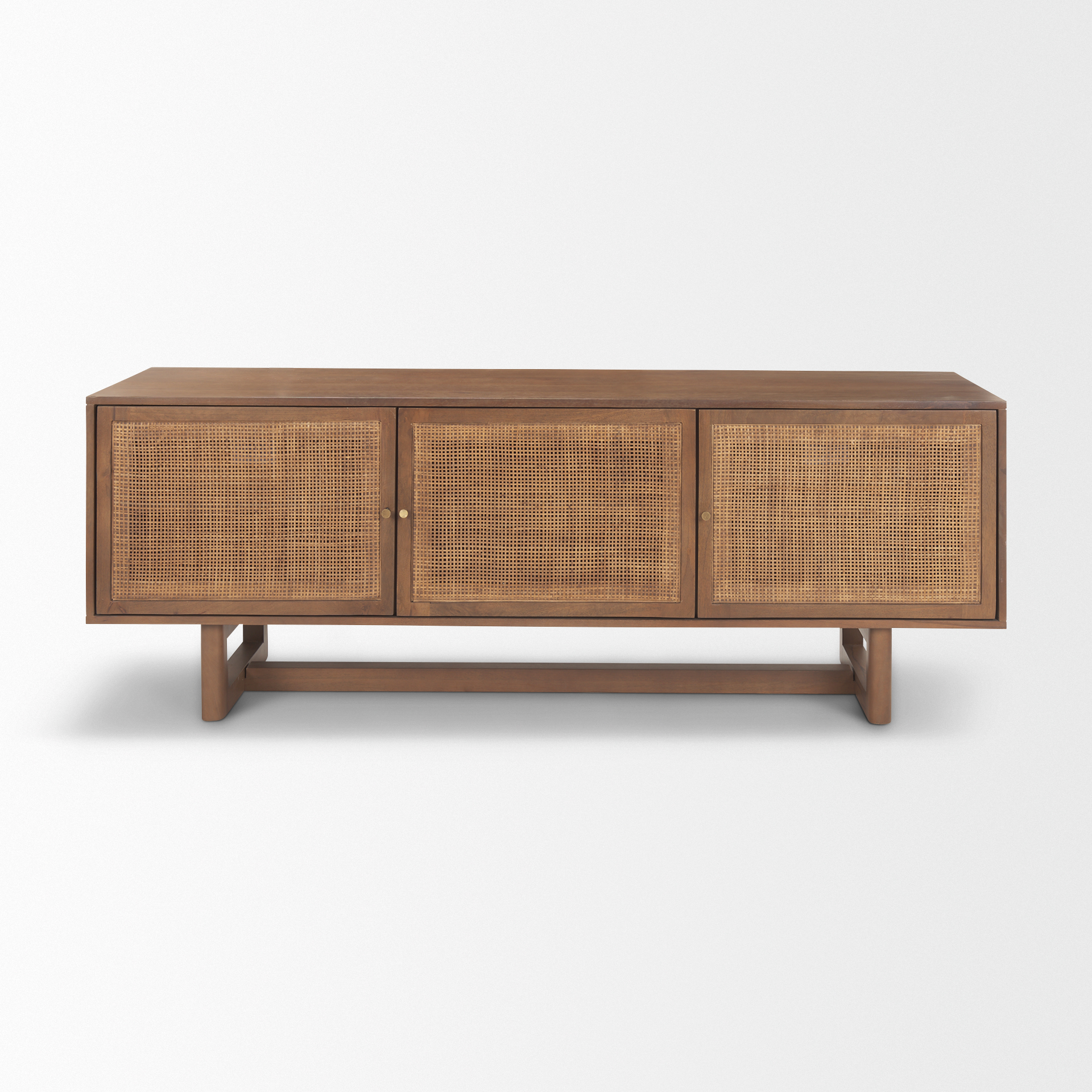 grier 65.0l x 18.75w x 23.0h medium brown solid wood w/cane media console
