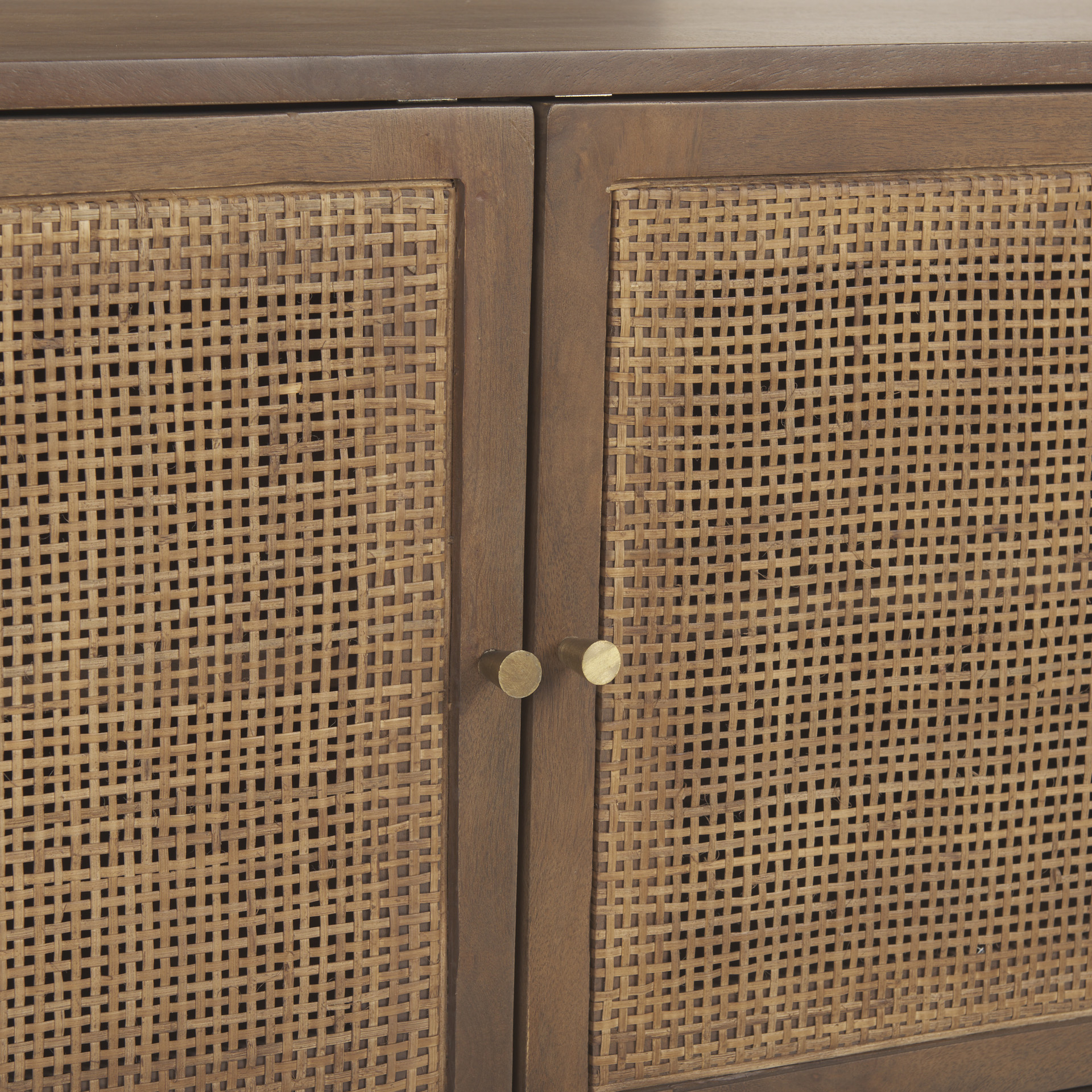 grier 65.0l x 18.75w x 23.0h medium brown solid wood w/cane media console