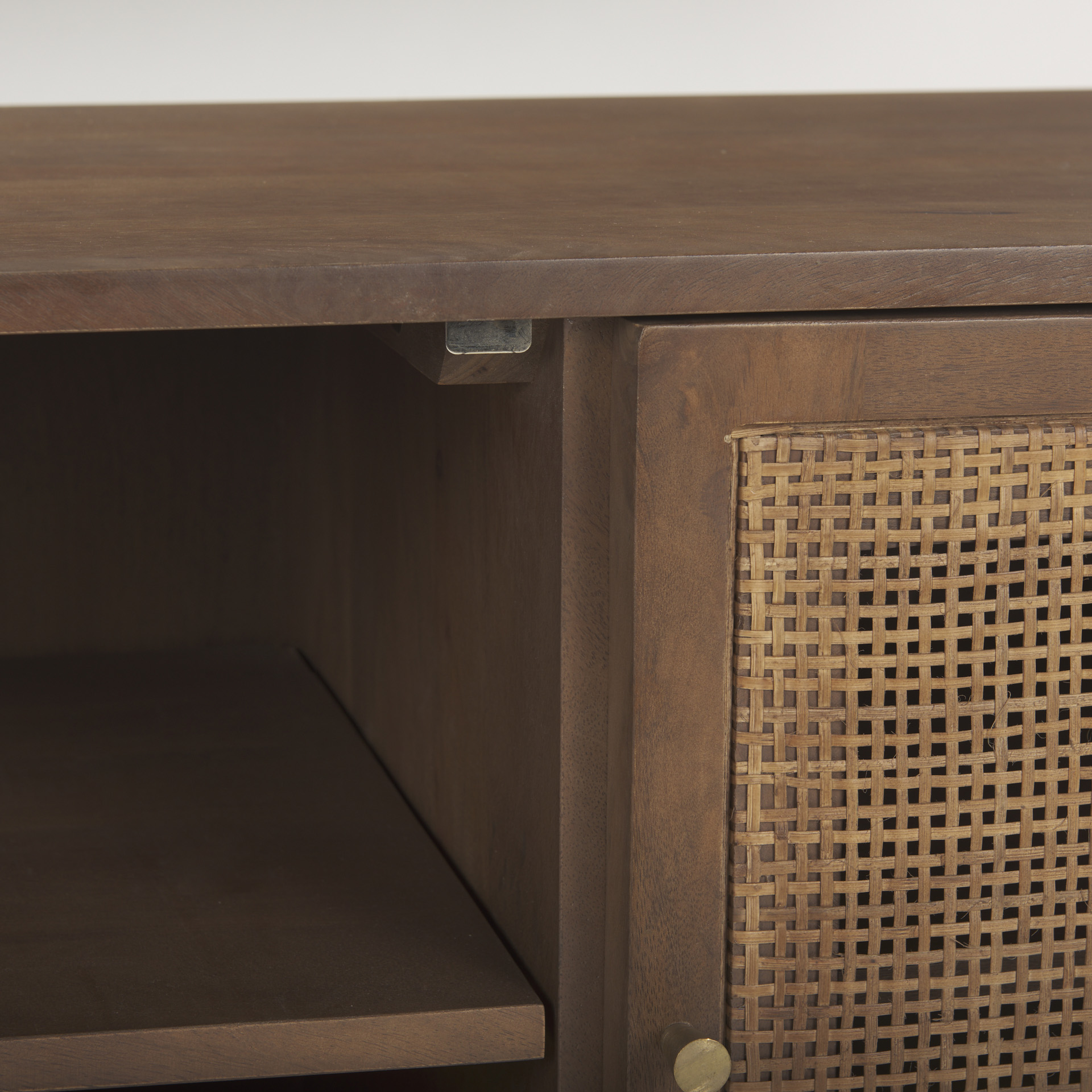 grier 65.0l x 18.75w x 23.0h medium brown solid wood w/cane media console