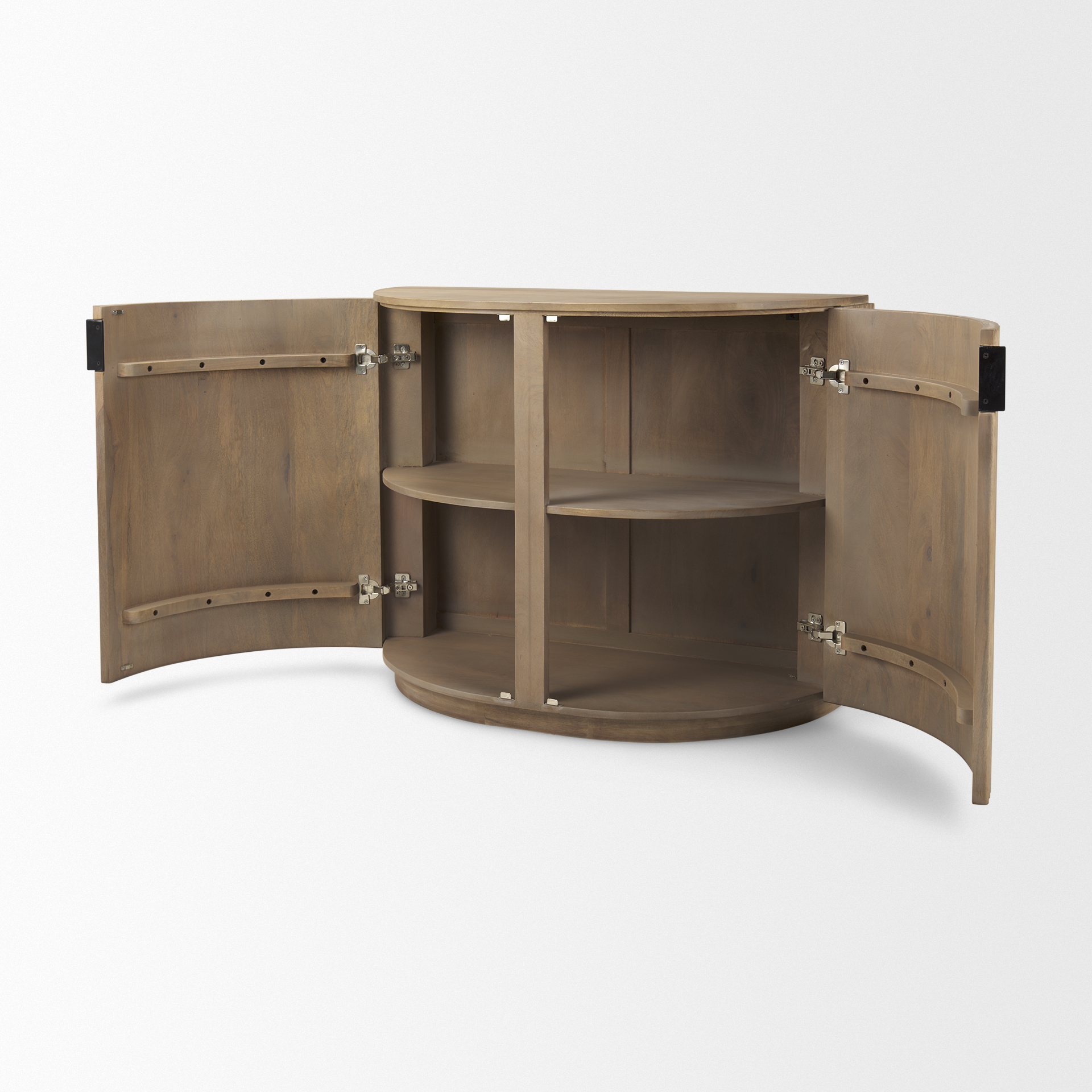 terra fluted light brown wood 2-door accent cabinet