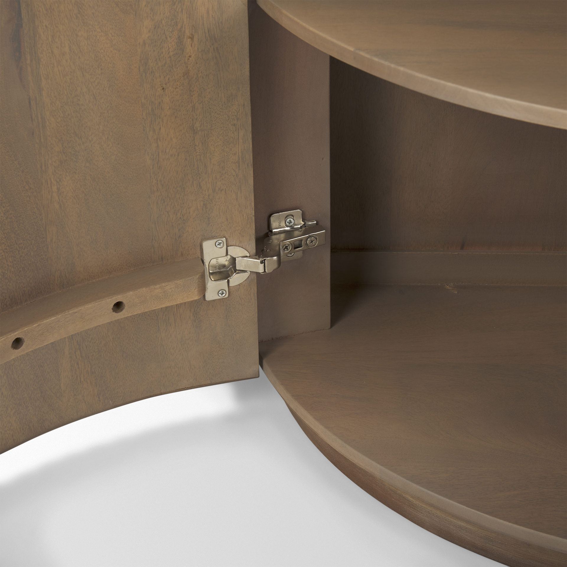 terra fluted light brown wood 2-door accent cabinet
