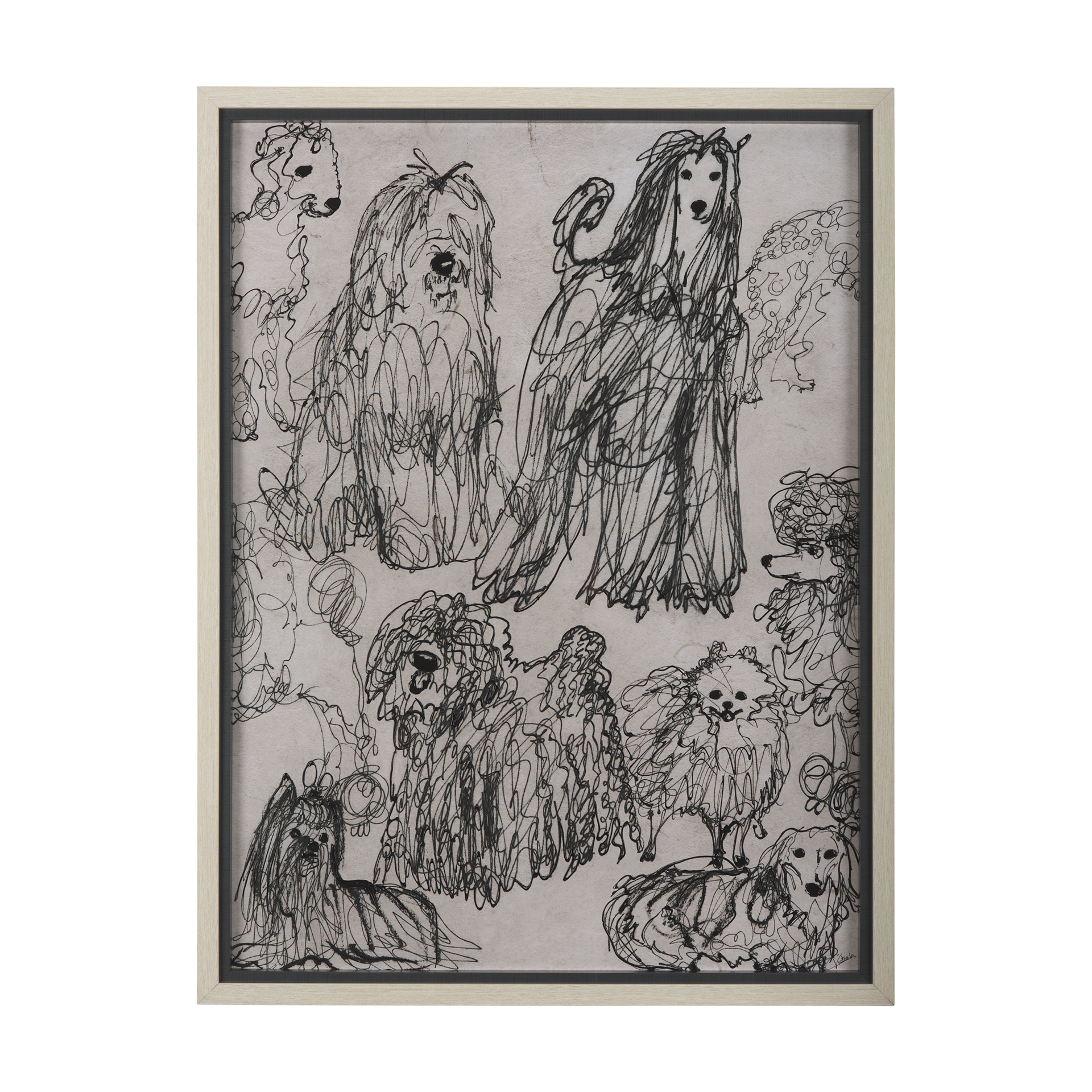 dog sketches by mercana studio a hand embelished textured framed art print matted under glass
