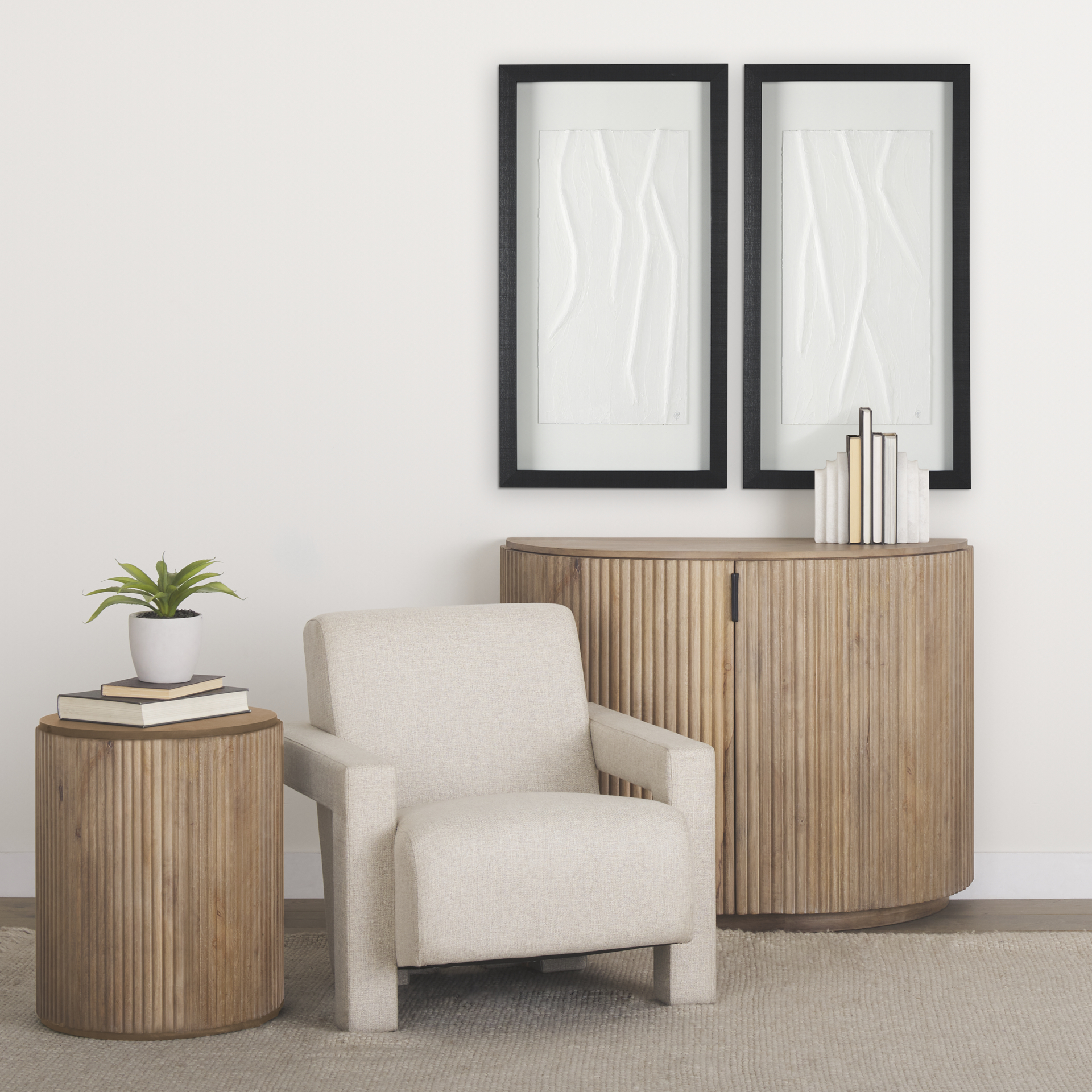terra fluted light brown wood 2-door accent cabinet