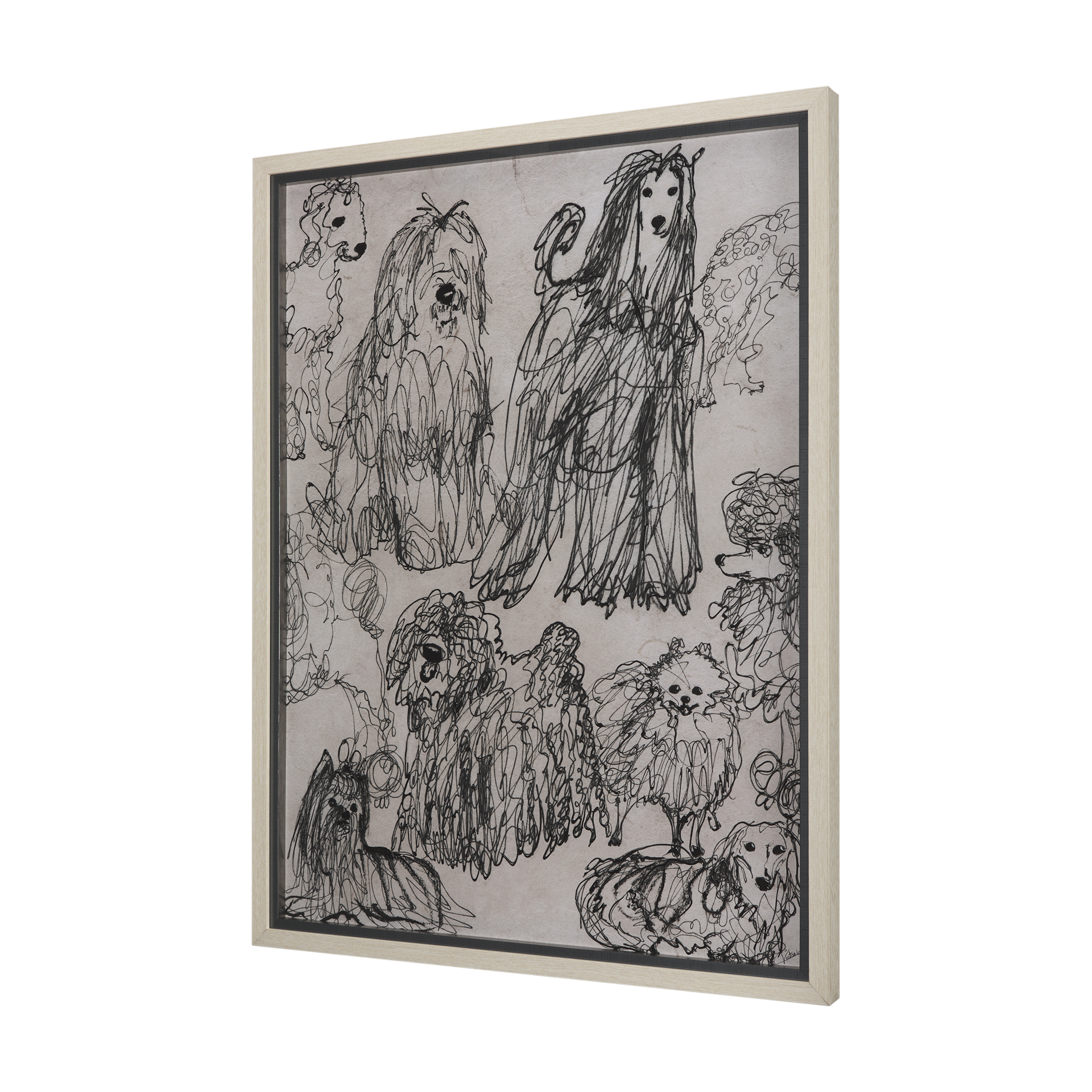 dog sketches by mercana studio a hand embelished textured framed art print matted under glass