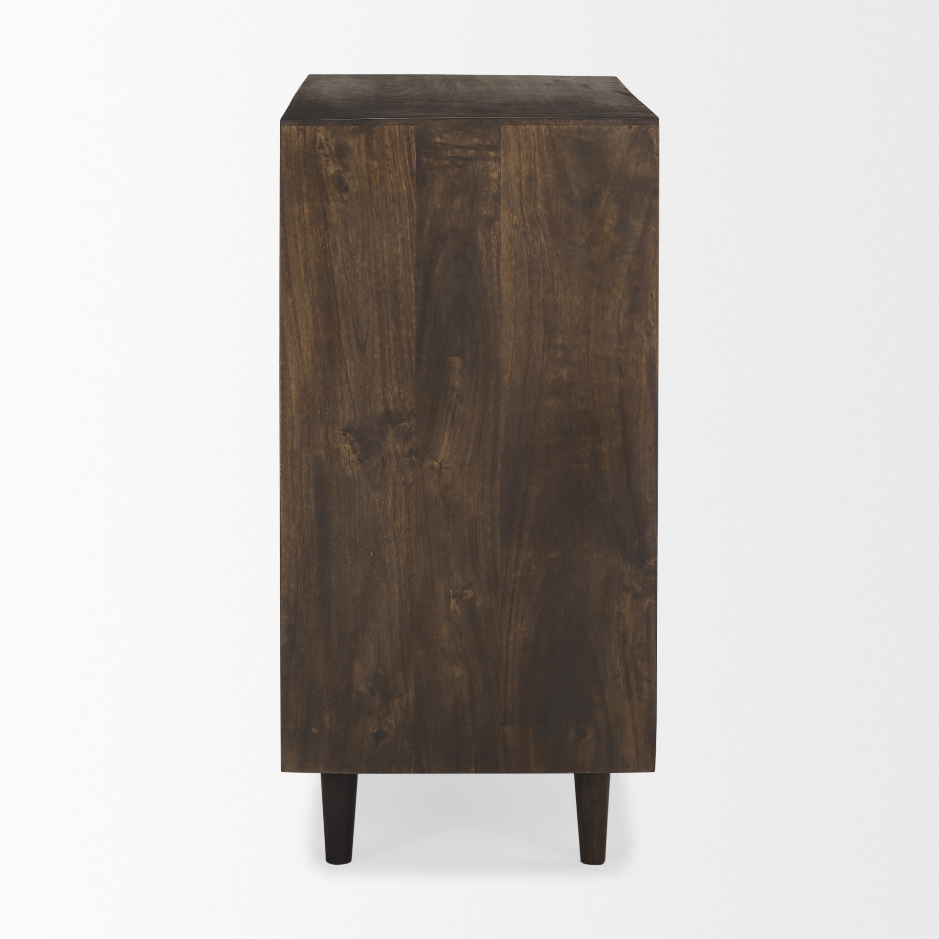 tucker dark brown wood w/ carved arch pattern 2 door cabinet