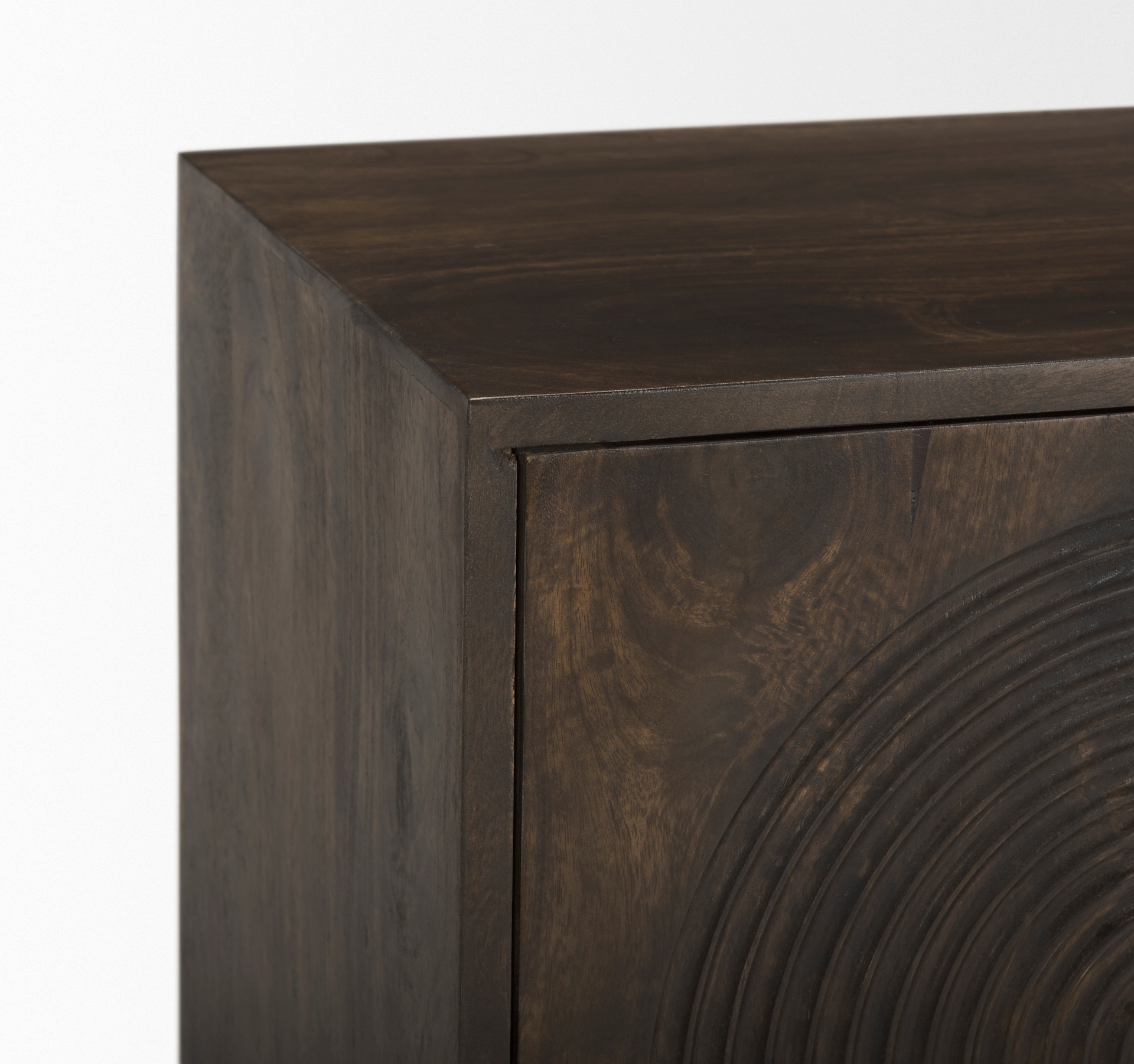 tucker dark brown wood w/ carved arch pattern 2 door cabinet
